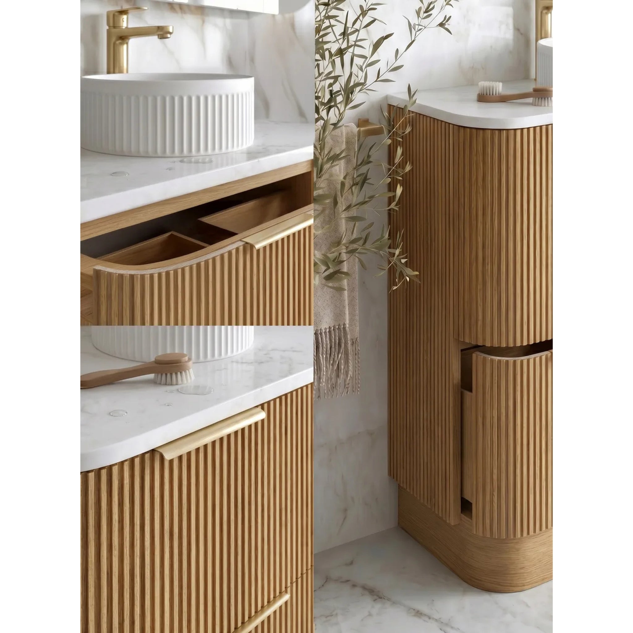 OTTI HAVANA WOODLAND OAK FLUTED 900MM CURVE SINGLE BOWL FLOOR STANDING VANITY
