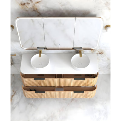 OTTI HAVANA WOODLAND OAK FLUTED 1500MM CURVE DOUBLE BOWL WALL HUNG VANITY