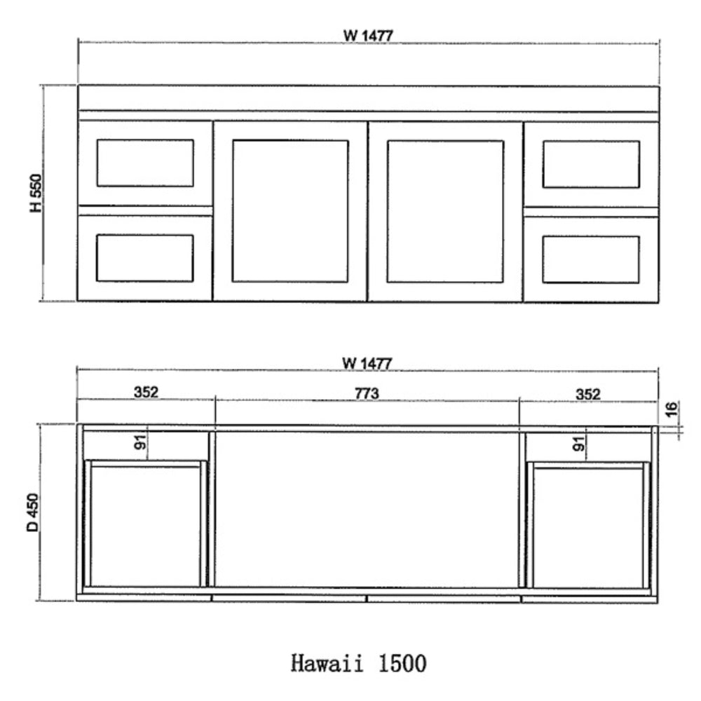 RIVA HAWAII MATTE WHITE 1500MM SINGLE BOWL WALL HUNG VANITY