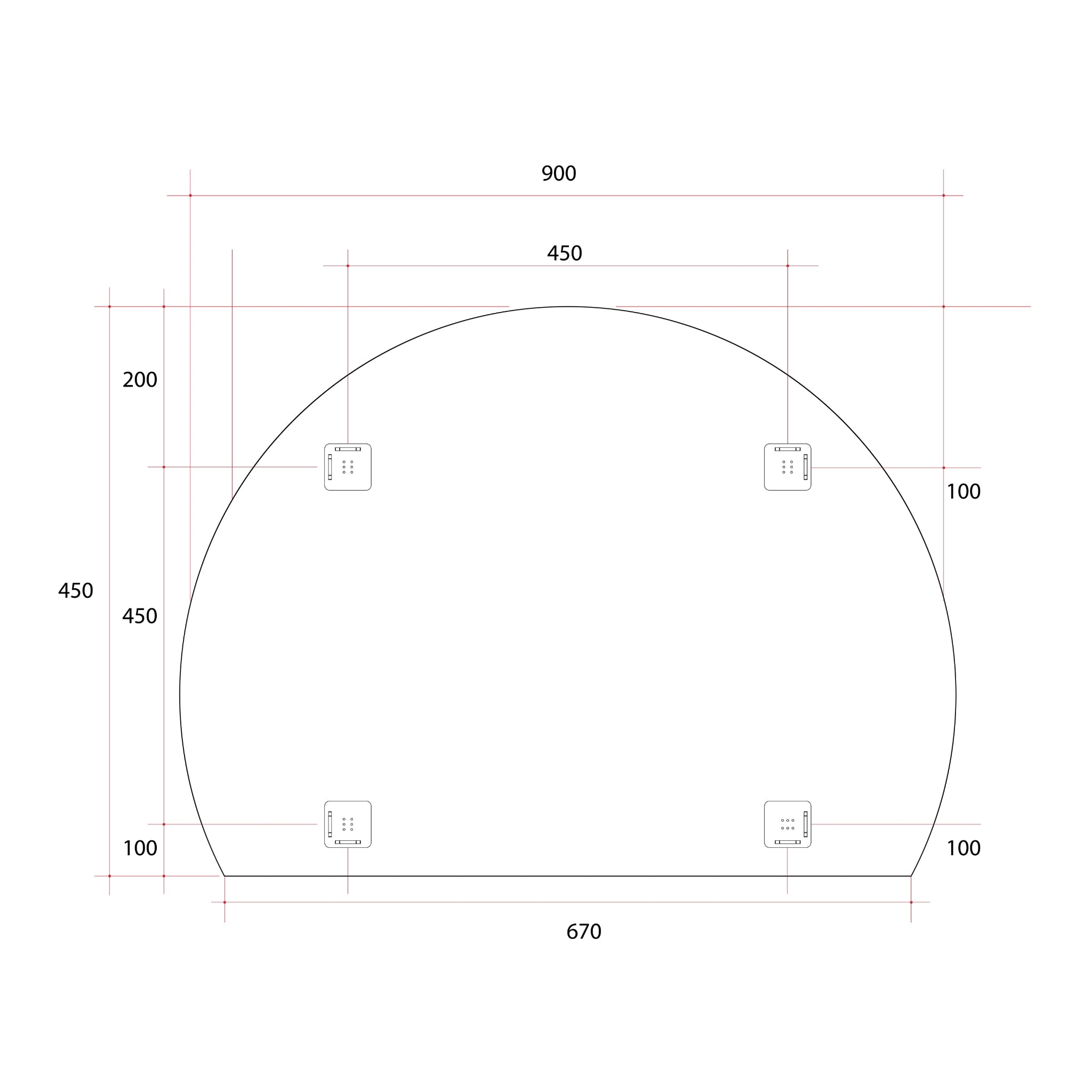 THERMOGROUP ABLAZE STANDARD D-SHAPE POLISHED EDGE HUNG MIRROR 900X750MM