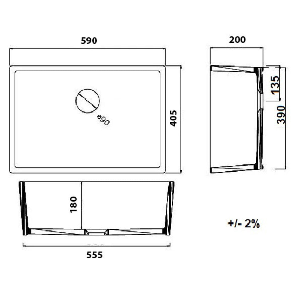 TURNER HASTINGS GALDOR FARMHOUSE BUTLER SINK GLOSS WHITE 600MM