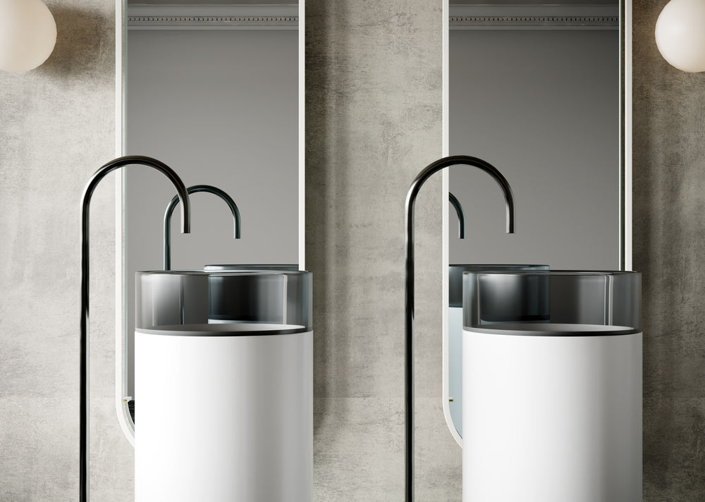 BELBAGNO HILTON FREESTANDING PEDESTAL BASIN BLACK MIST 400MM X 860MM