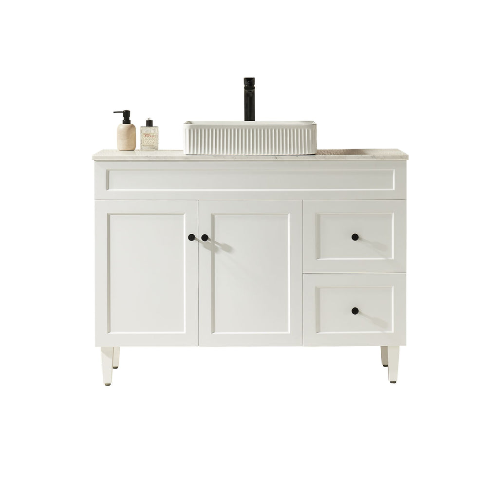 VITO HAMILTON MATTE WHITE 1200MM SINGLE BOWL FLOOR STANDING VANITY (AVAILABLE IN LEFT AND RIGHT HAND DRAWER)