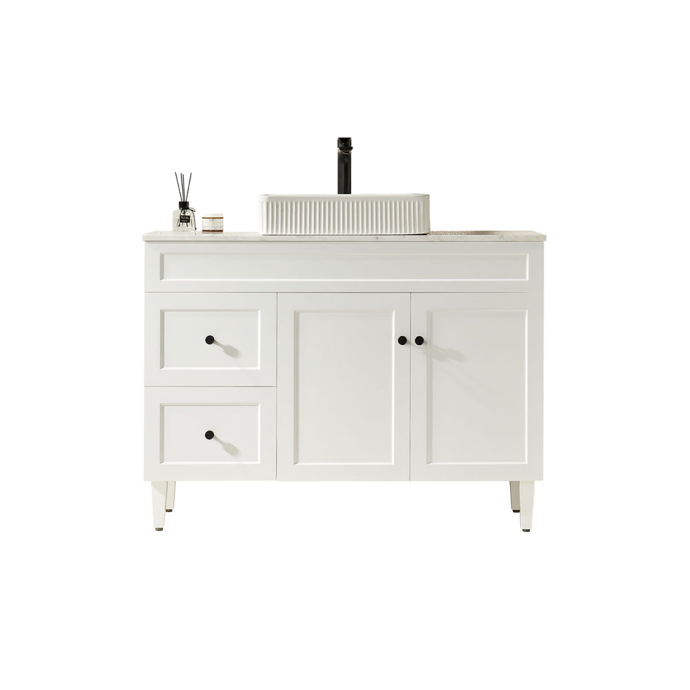 VITO HAMILTON MATTE WHITE 1200MM SINGLE BOWL FLOOR STANDING VANITY (AVAILABLE IN LEFT AND RIGHT HAND DRAWER)