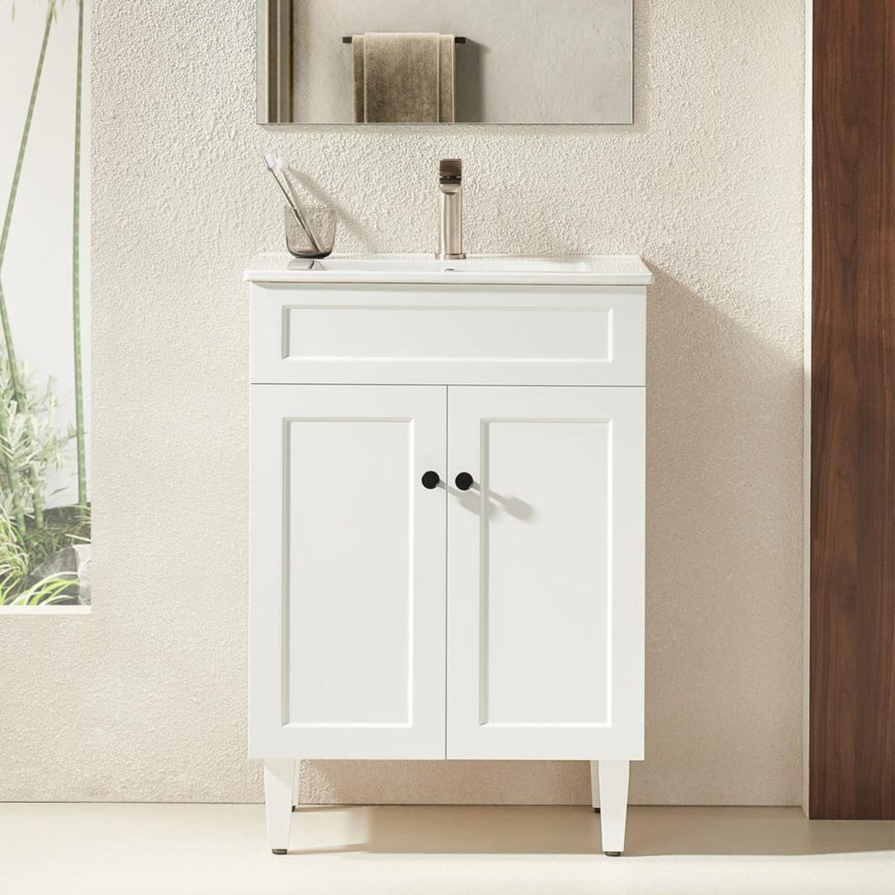 VITO HAMILTON MATTE WHITE 600MM SINGLE BOWL FLOOR STANDING VANITY
