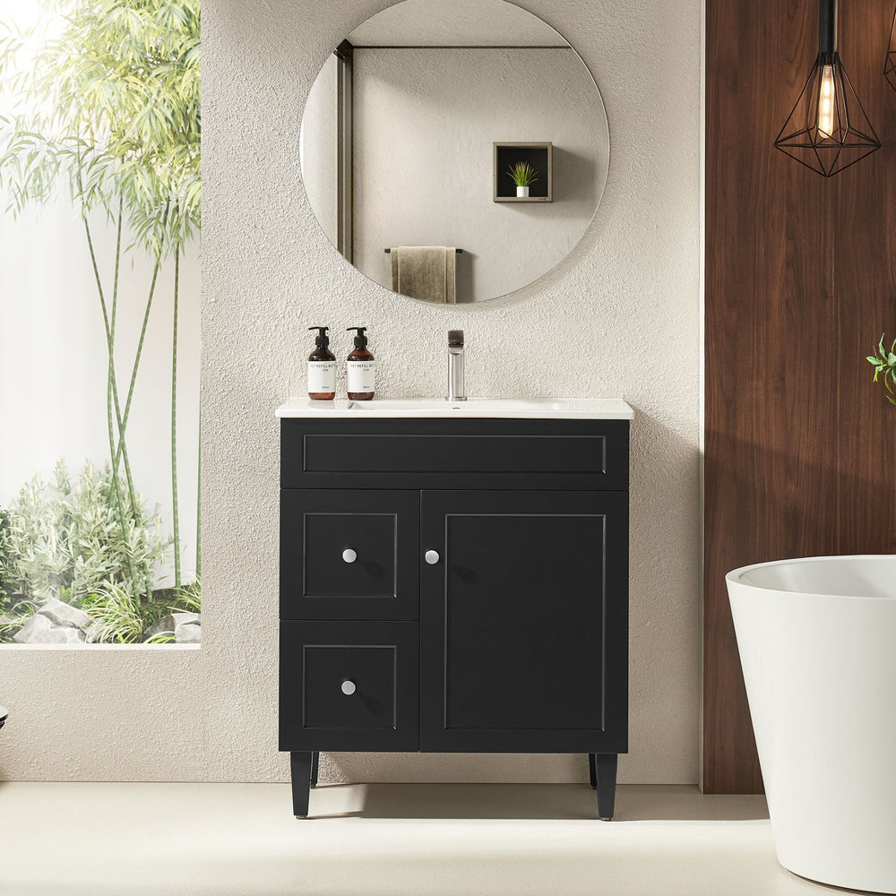 VITO HAMILTON MATTE BLACK 750MM SINGLE BOWL FLOOR STANDING VANITY (AVAILABLE IN LEFT AND RIGHT HAND DRAWER)