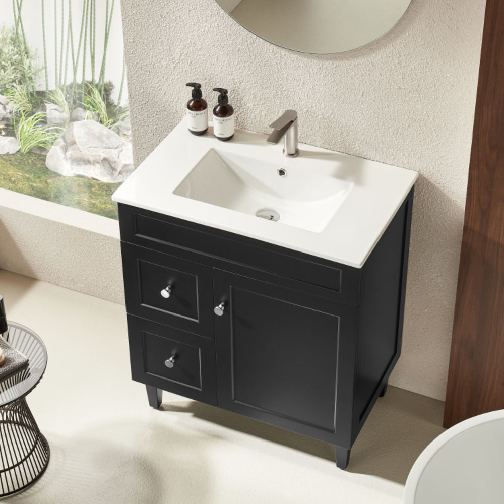 VITO HAMILTON MATTE BLACK 750MM SINGLE BOWL FLOOR STANDING VANITY (AVAILABLE IN LEFT AND RIGHT HAND DRAWER)