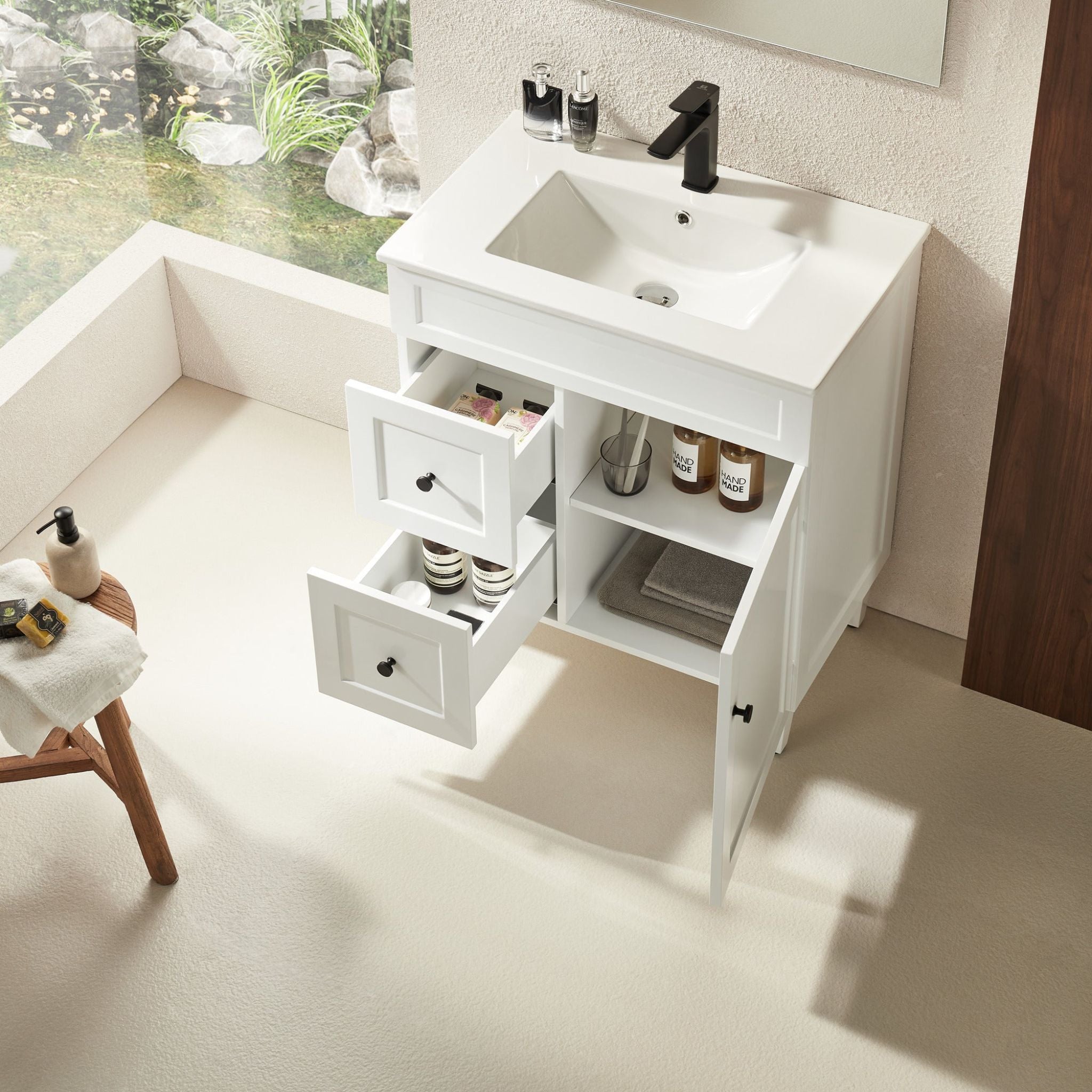 VITO HAMILTON MATTE WHITE 750MM SINGLE BOWL FLOOR STANDING VANITY (AVAILABLE IN LEFT AND RIGHT HAND DRAWER)