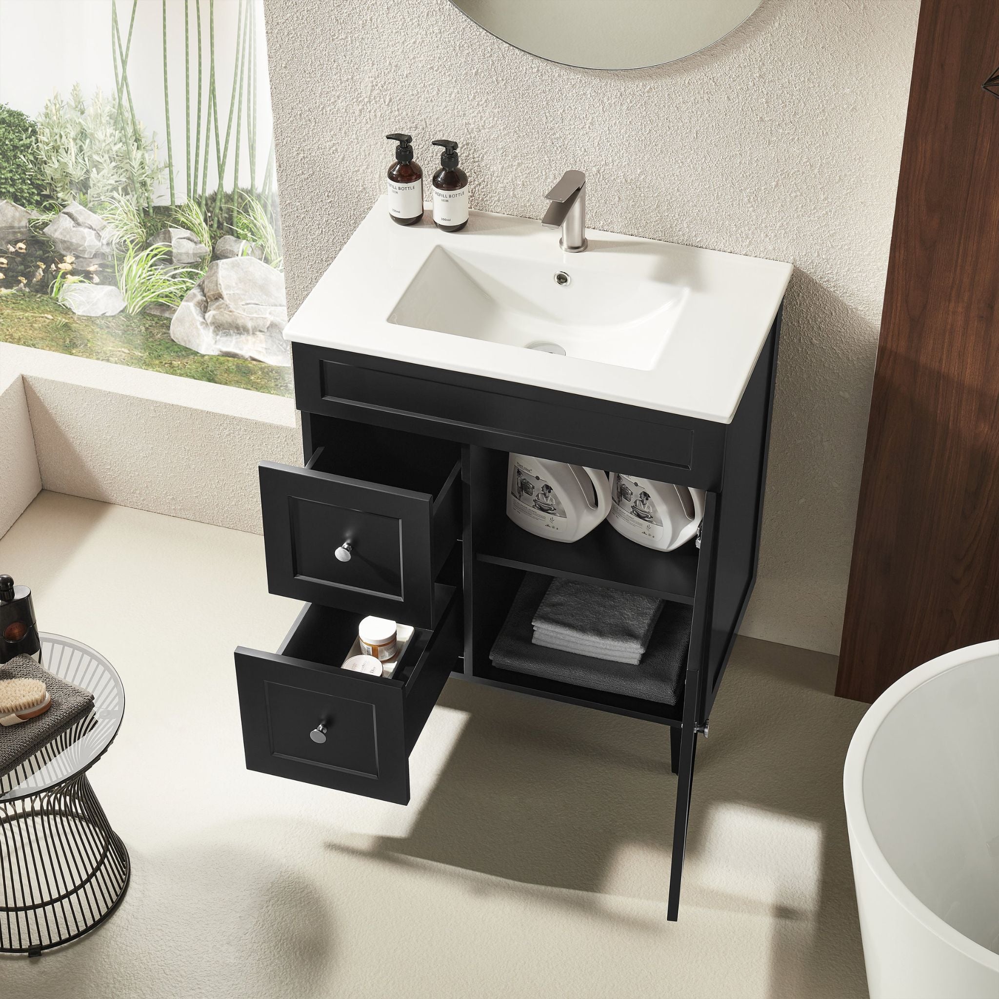 VITO HAMILTON MATTE BLACK 750MM SINGLE BOWL FLOOR STANDING VANITY (AVAILABLE IN LEFT AND RIGHT HAND DRAWER)