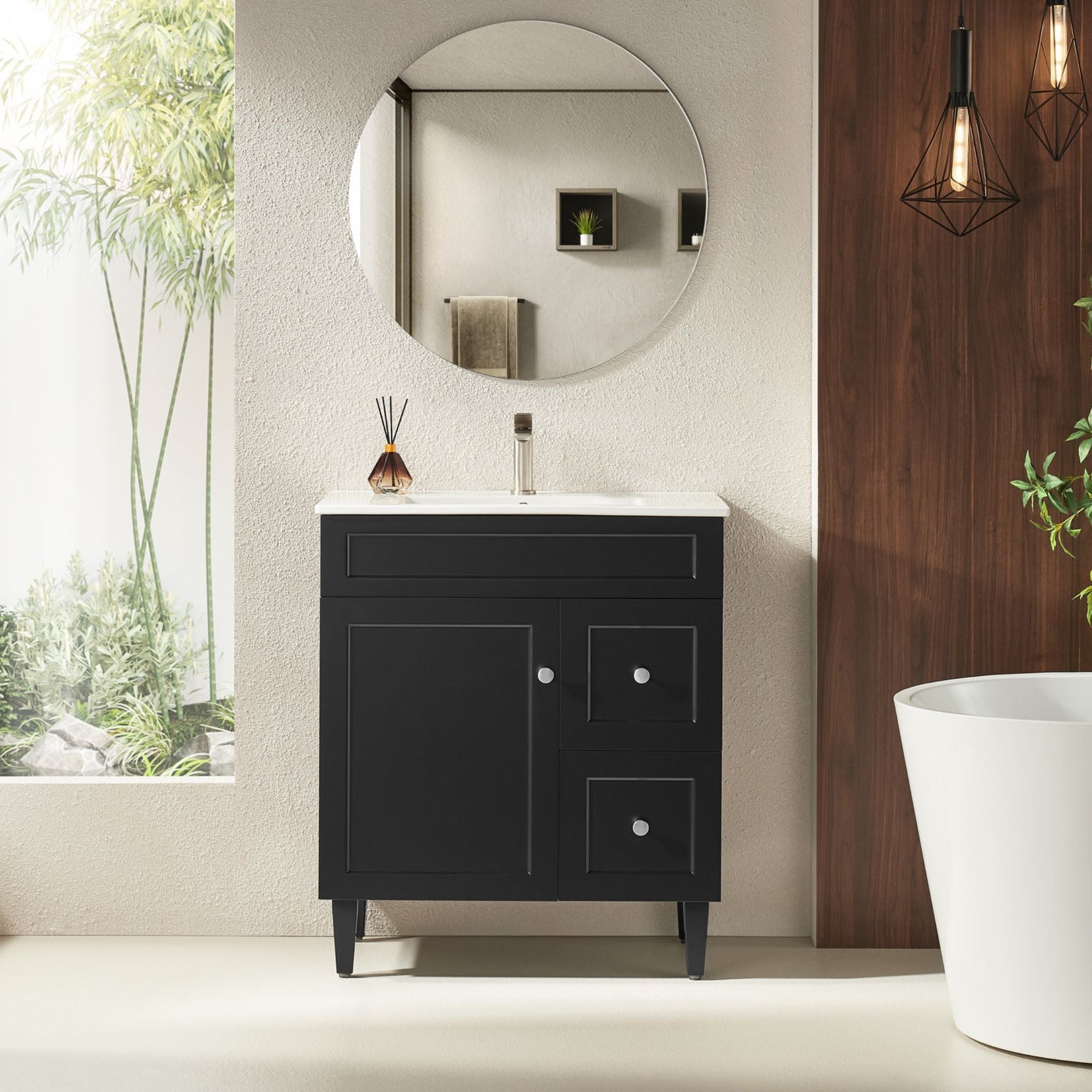 VITO HAMILTON MATTE BLACK 750MM SINGLE BOWL FLOOR STANDING VANITY (AVAILABLE IN LEFT AND RIGHT HAND DRAWER)