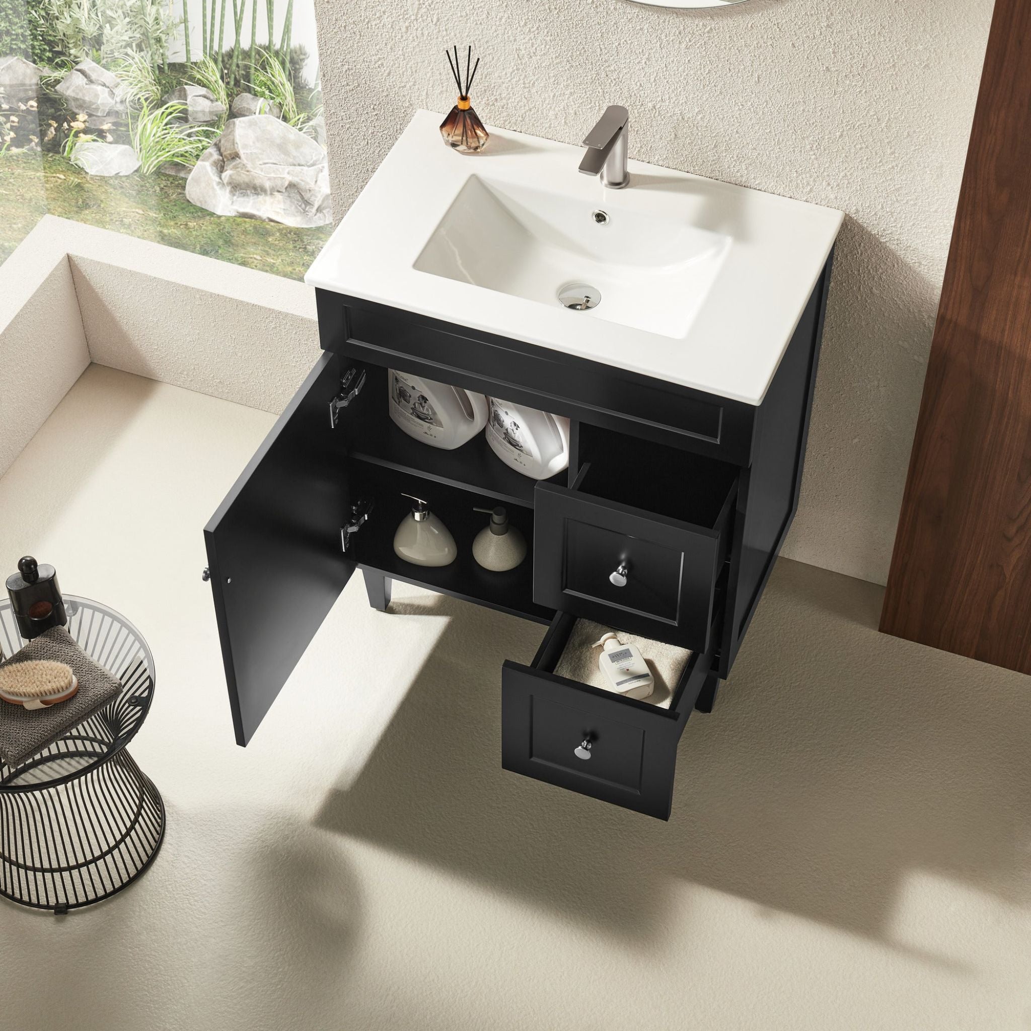 VITO HAMILTON MATTE BLACK 750MM SINGLE BOWL FLOOR STANDING VANITY (AVAILABLE IN LEFT AND RIGHT HAND DRAWER)