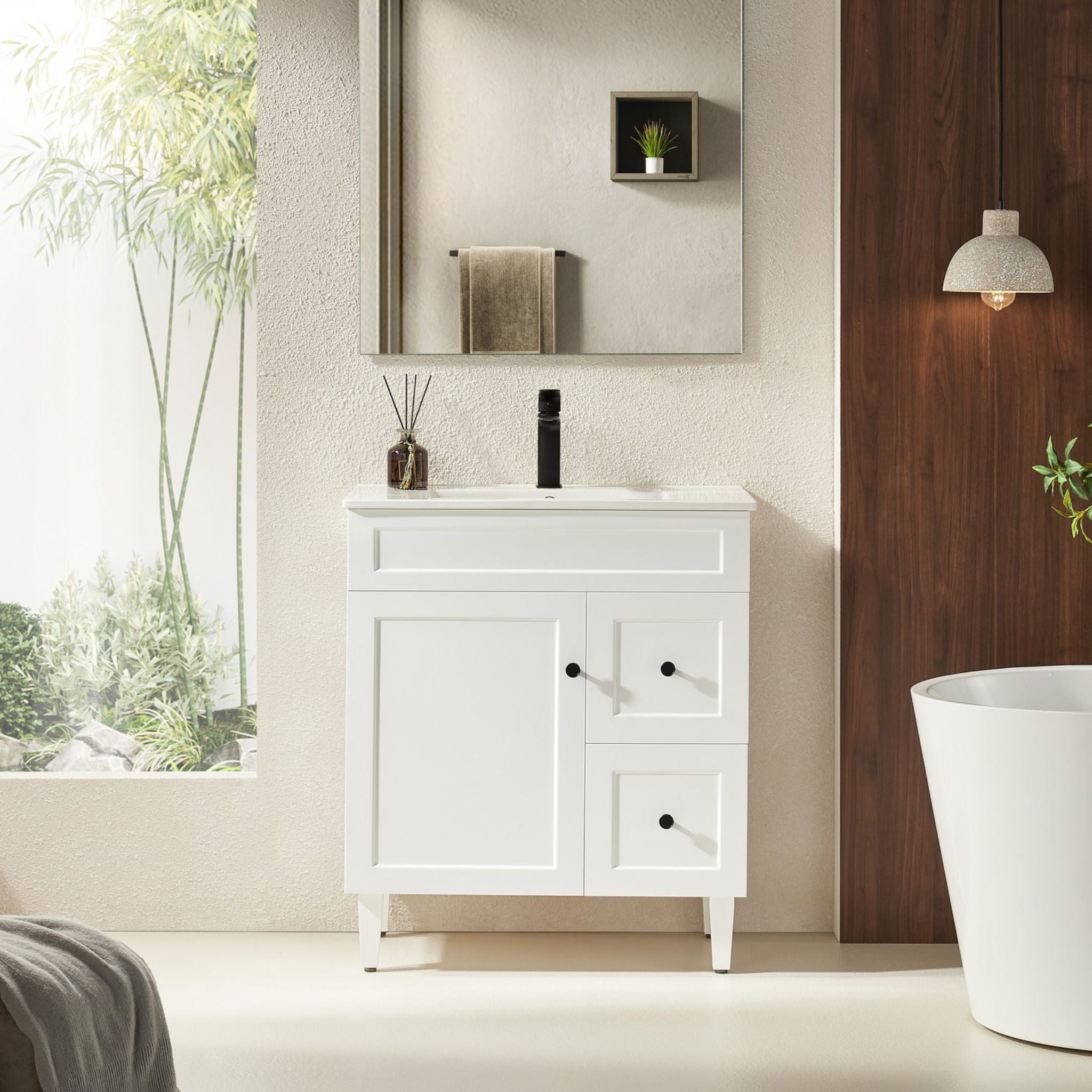 VITO HAMILTON MATTE WHITE 750MM SINGLE BOWL FLOOR STANDING VANITY (AVAILABLE IN LEFT AND RIGHT HAND DRAWER)