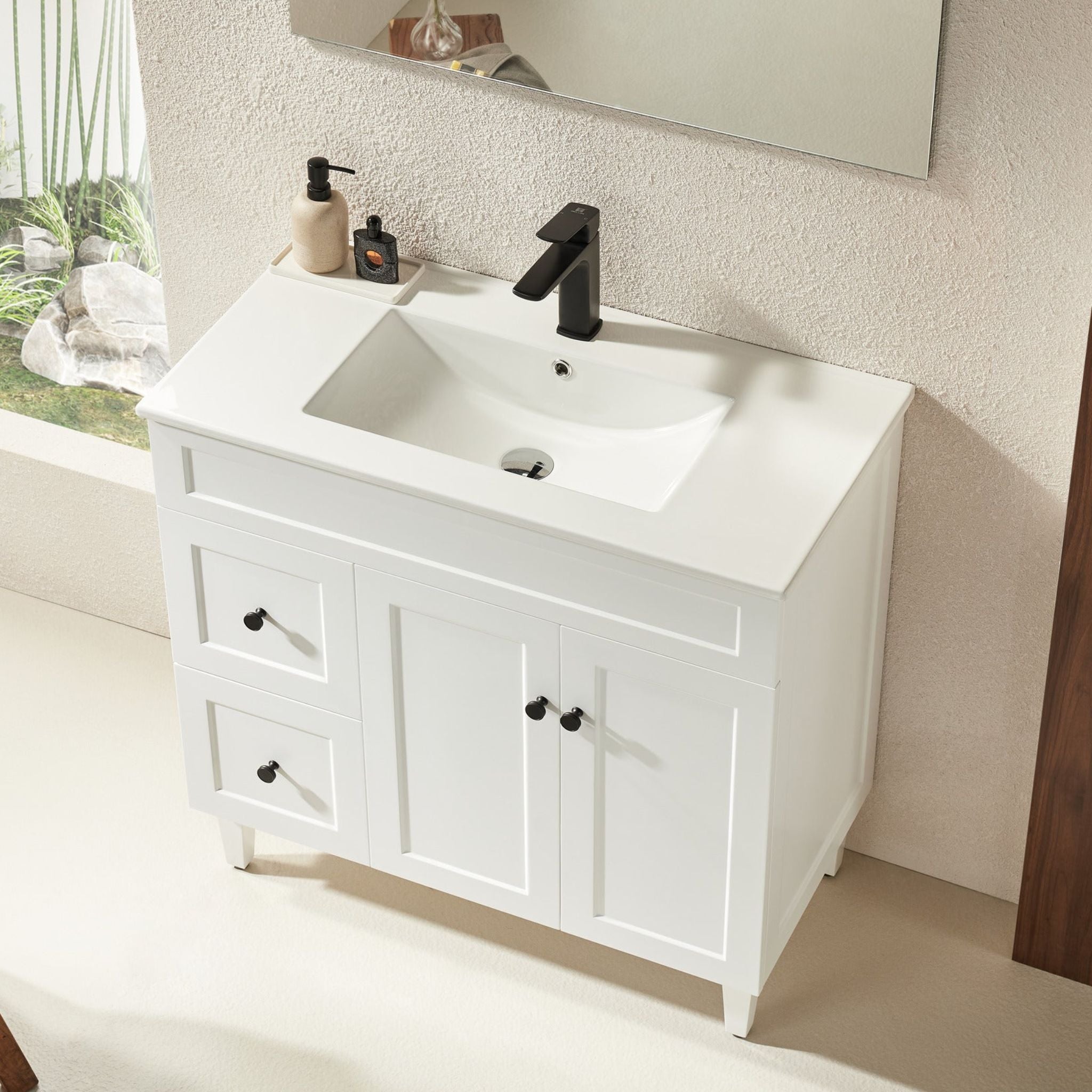 VITO HAMILTON MATTE WHITE 900MM SINGLE BOWL FLOOR STANDING VANITY (AVAILABLE IN LEFT AND RIGHT HAND DRAWER)