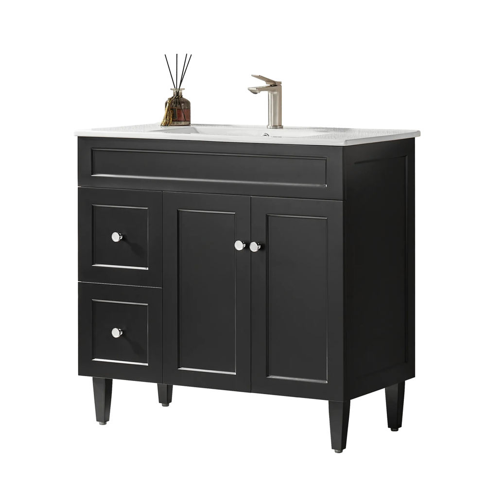 VITO HAMILTON MATTE BLACK 900MM SINGLE BOWL FLOOR STANDING VANITY (AVAILABLE IN LEFT AND RIGHT HAND DRAWER)