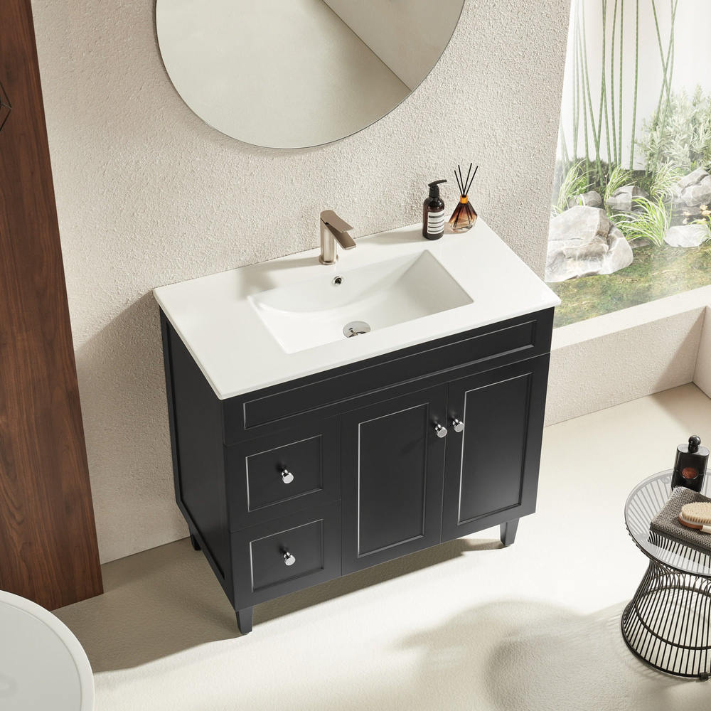 VITO HAMILTON MATTE BLACK 900MM SINGLE BOWL FLOOR STANDING VANITY (AVAILABLE IN LEFT AND RIGHT HAND DRAWER)