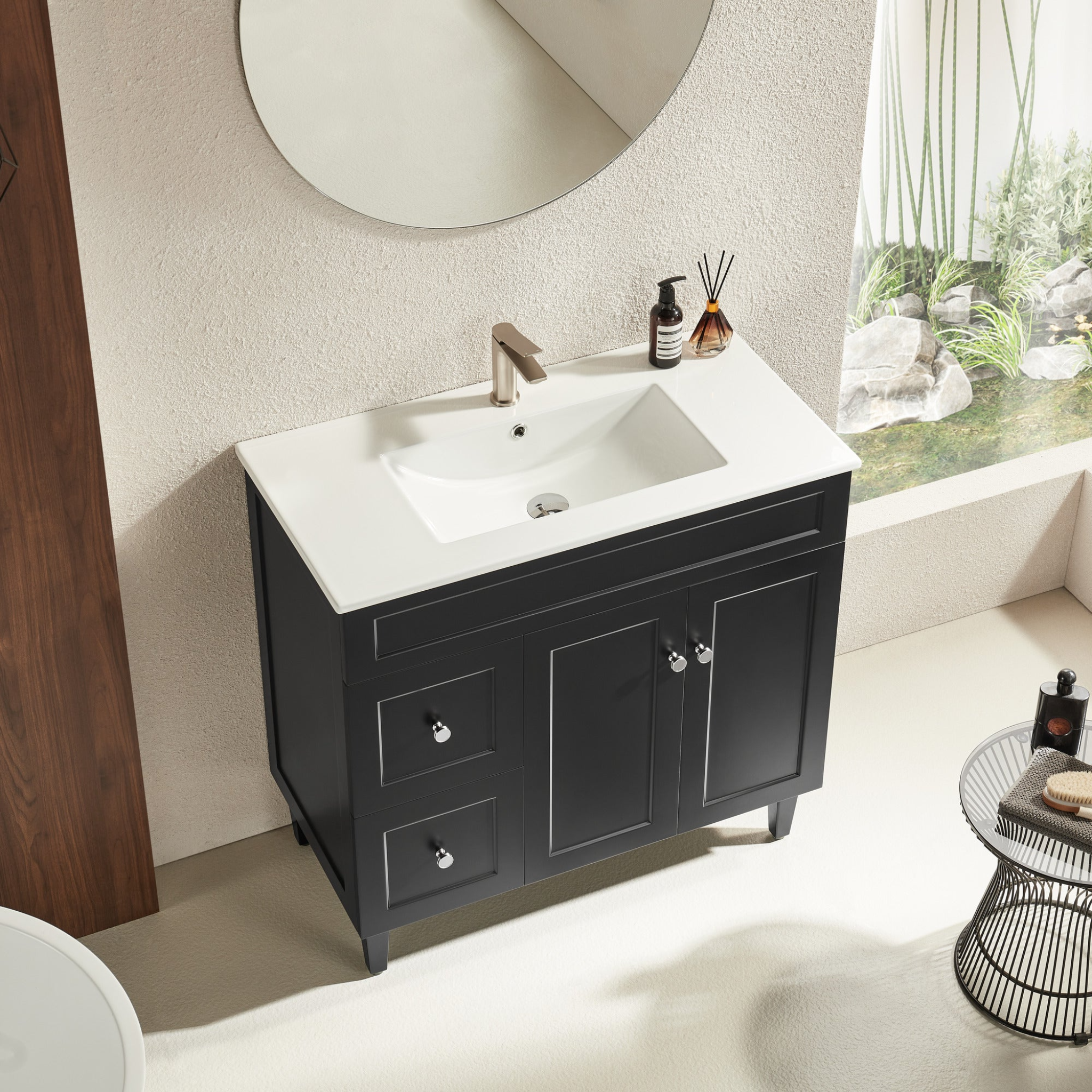 VITO HAMILTON MATTE BLACK 900MM SINGLE BOWL FLOOR STANDING VANITY (AVAILABLE IN LEFT AND RIGHT HAND DRAWER)