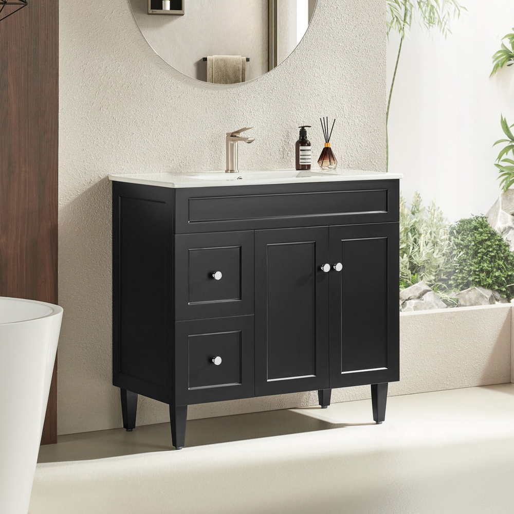 VITO HAMILTON MATTE BLACK 900MM SINGLE BOWL FLOOR STANDING VANITY (AVAILABLE IN LEFT AND RIGHT HAND DRAWER)