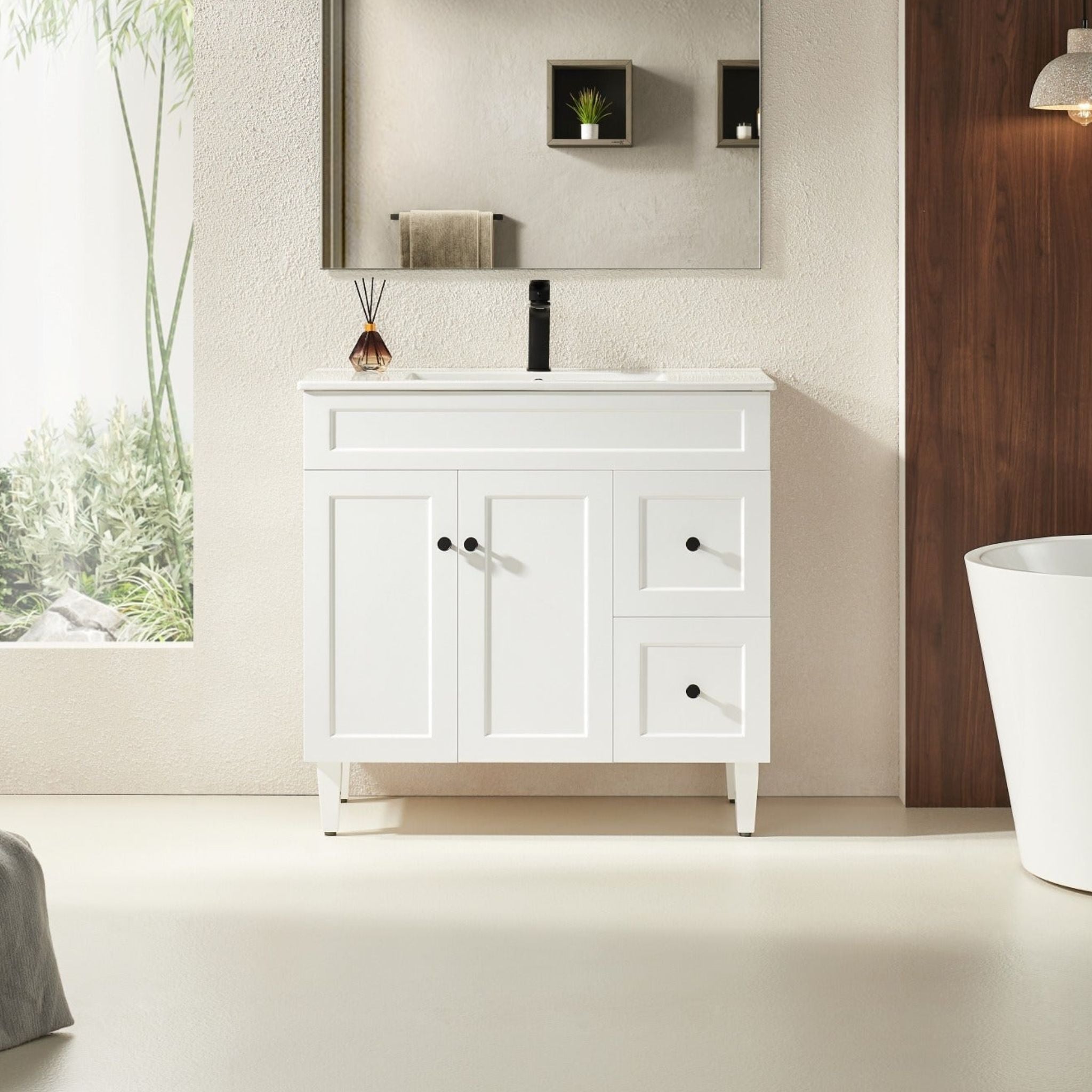 VITO HAMILTON MATTE WHITE 900MM SINGLE BOWL FLOOR STANDING VANITY (AVAILABLE IN LEFT AND RIGHT HAND DRAWER)
