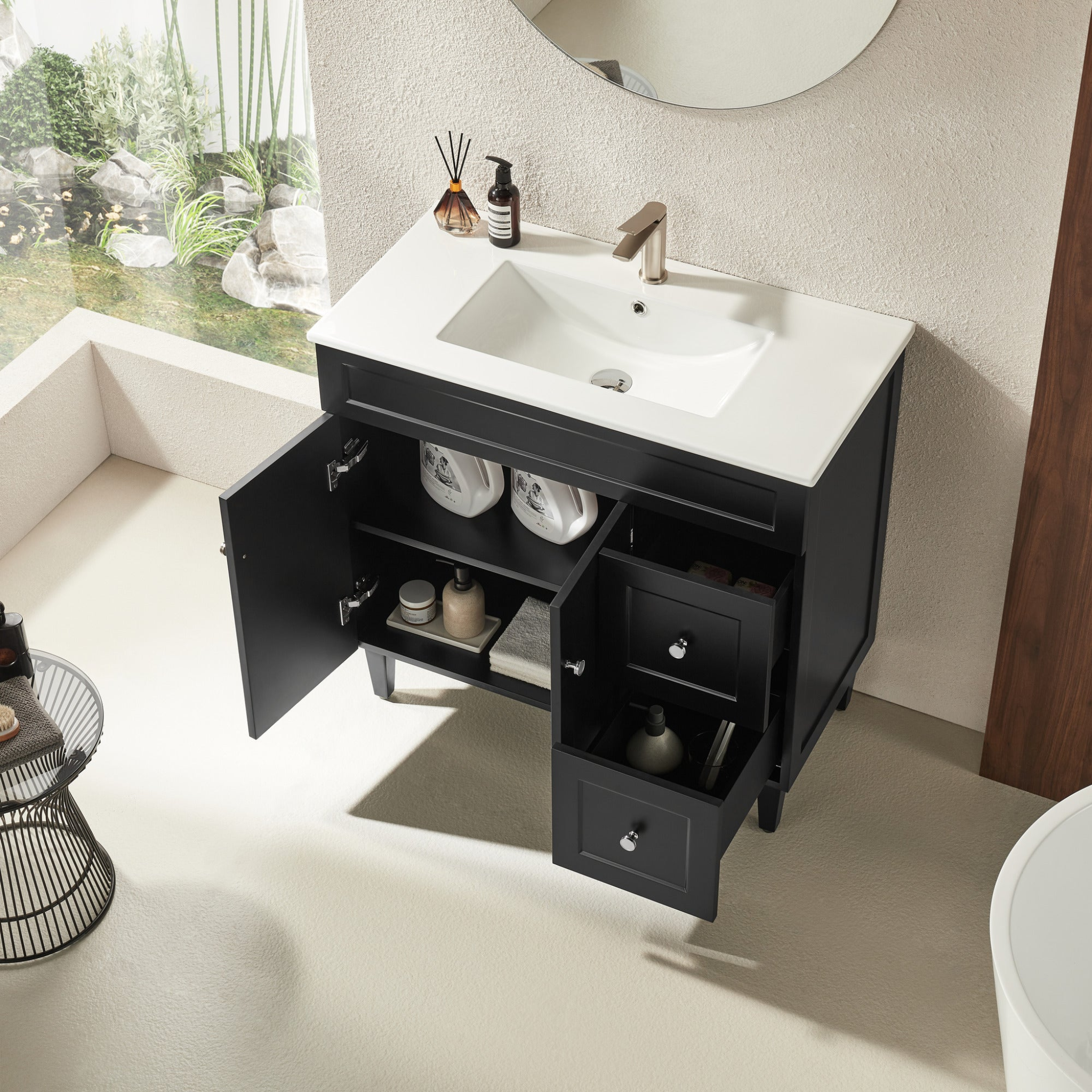 VITO HAMILTON MATTE BLACK 900MM SINGLE BOWL FLOOR STANDING VANITY (AVAILABLE IN LEFT AND RIGHT HAND DRAWER)