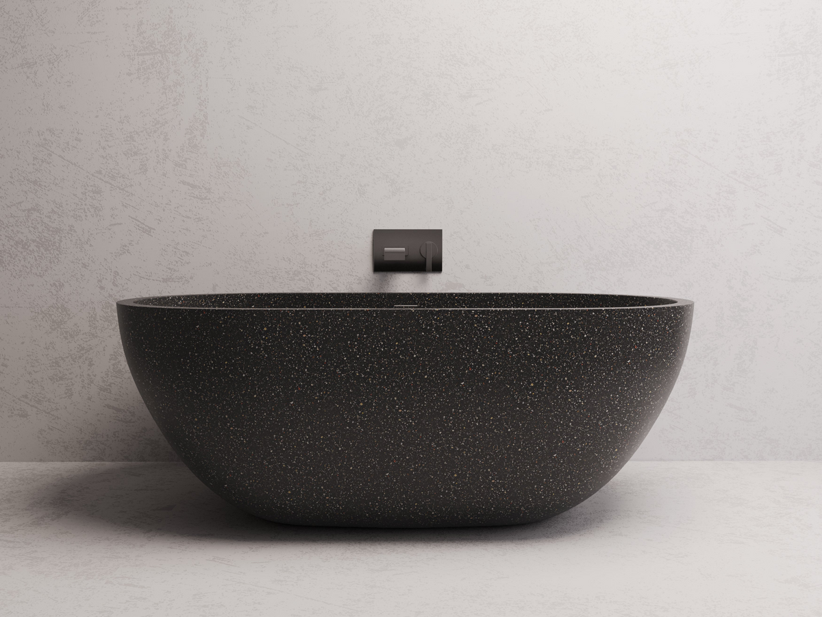 MADU HONEY FREESTANDING BATHTUB HANDCRAFTED TERRAZO STONE BLACK 1500MM