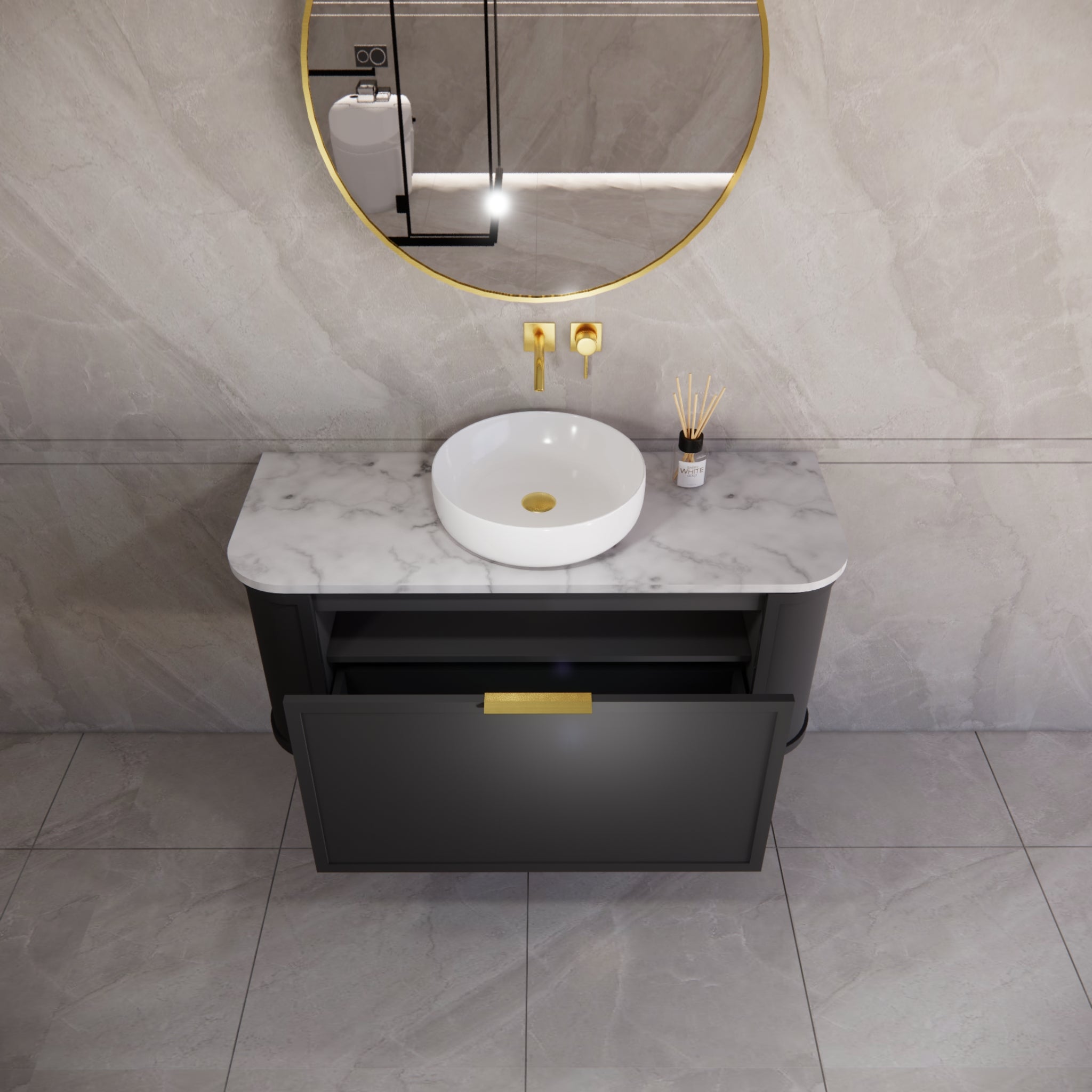 RIVA HOUSTON MATTE BLACK 1200MM SINGLE BOWL WALL HUNG VANITY