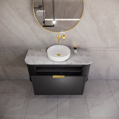 RIVA HOUSTON MATTE BLACK 1200MM SINGLE BOWL WALL HUNG VANITY