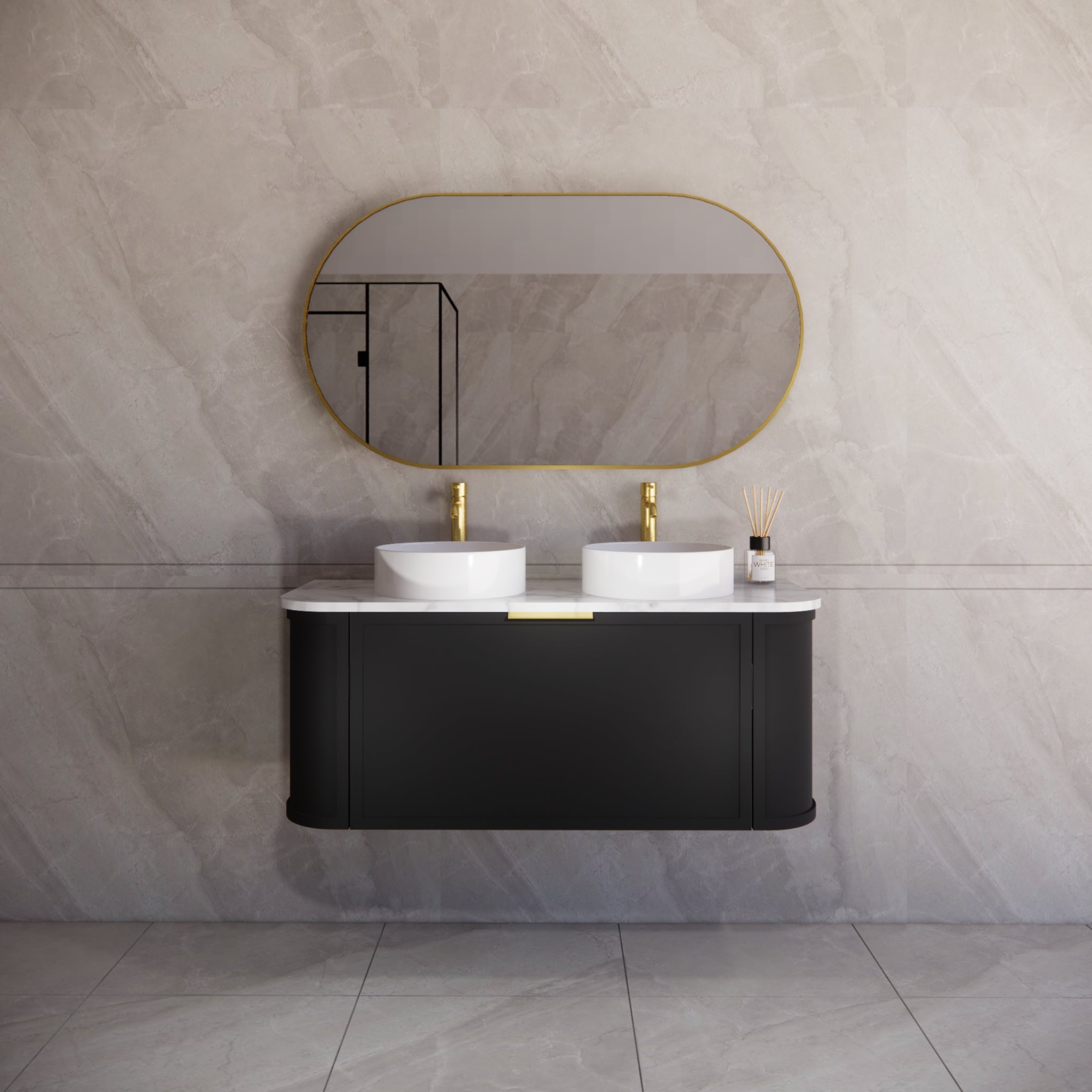 RIVA HOUSTON MATTE BLACK 1200MM DOUBLE BOWL WALL HUNG VANITY