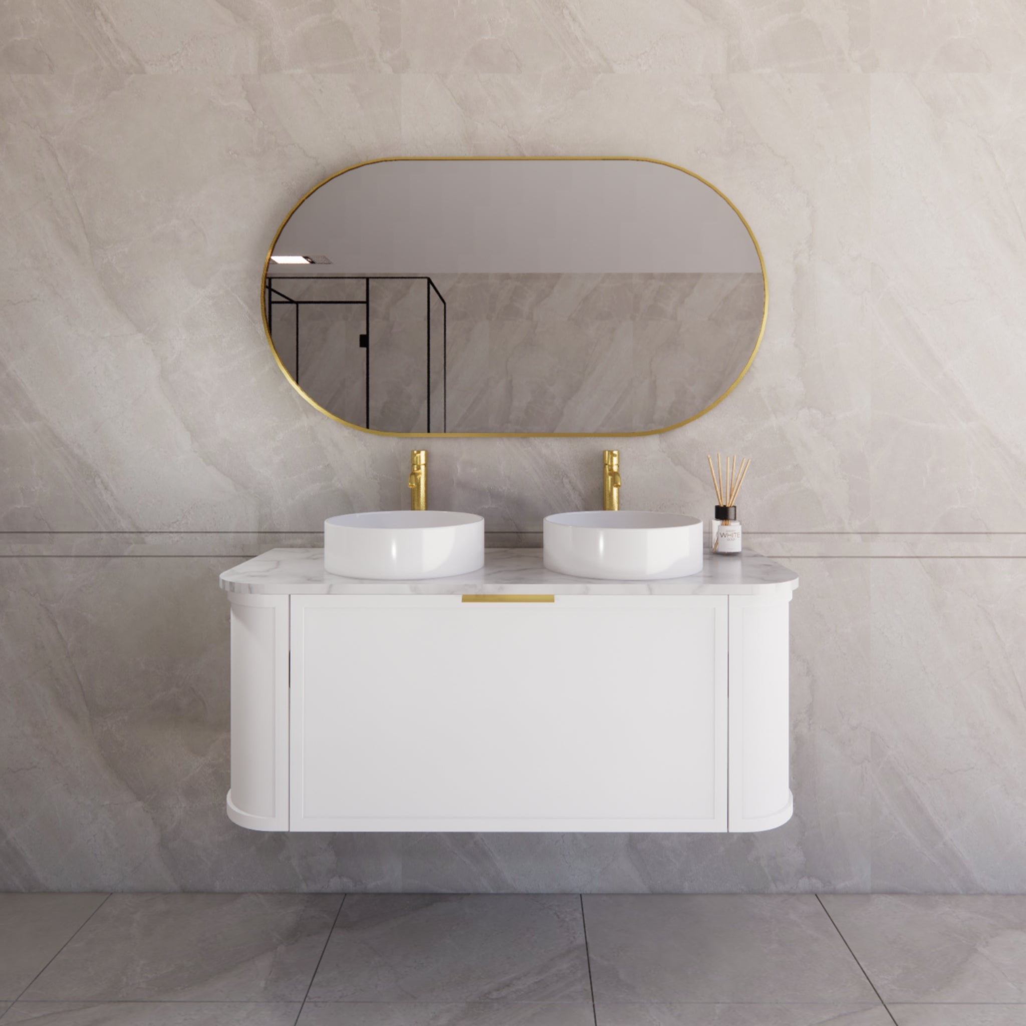 RIVA HOUSTON MATTE WHITE 1200MM DOUBLE BOWL WALL HUNG VANITY