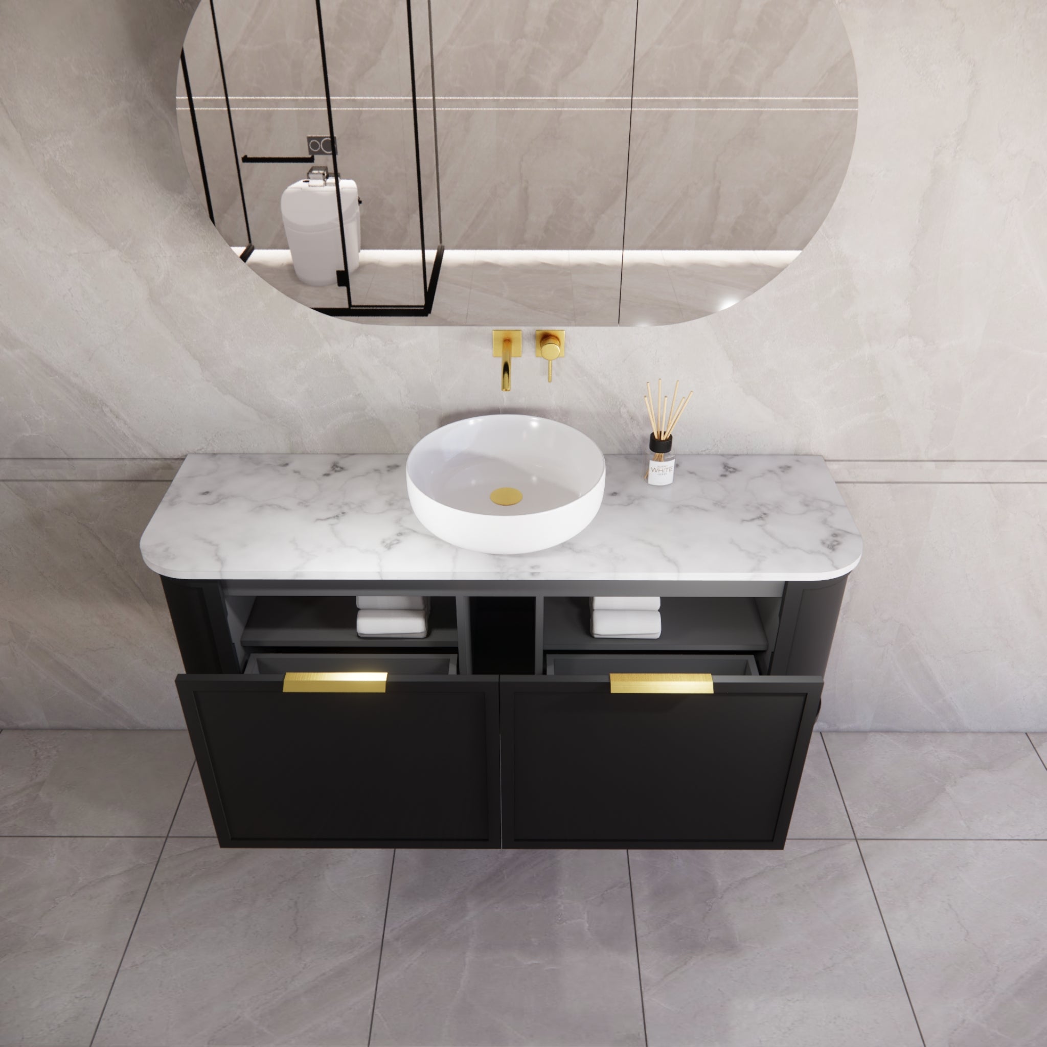 RIVA HOUSTON MATTE BLACK 1500MM SINGLE BOWL WALL HUNG VANITY