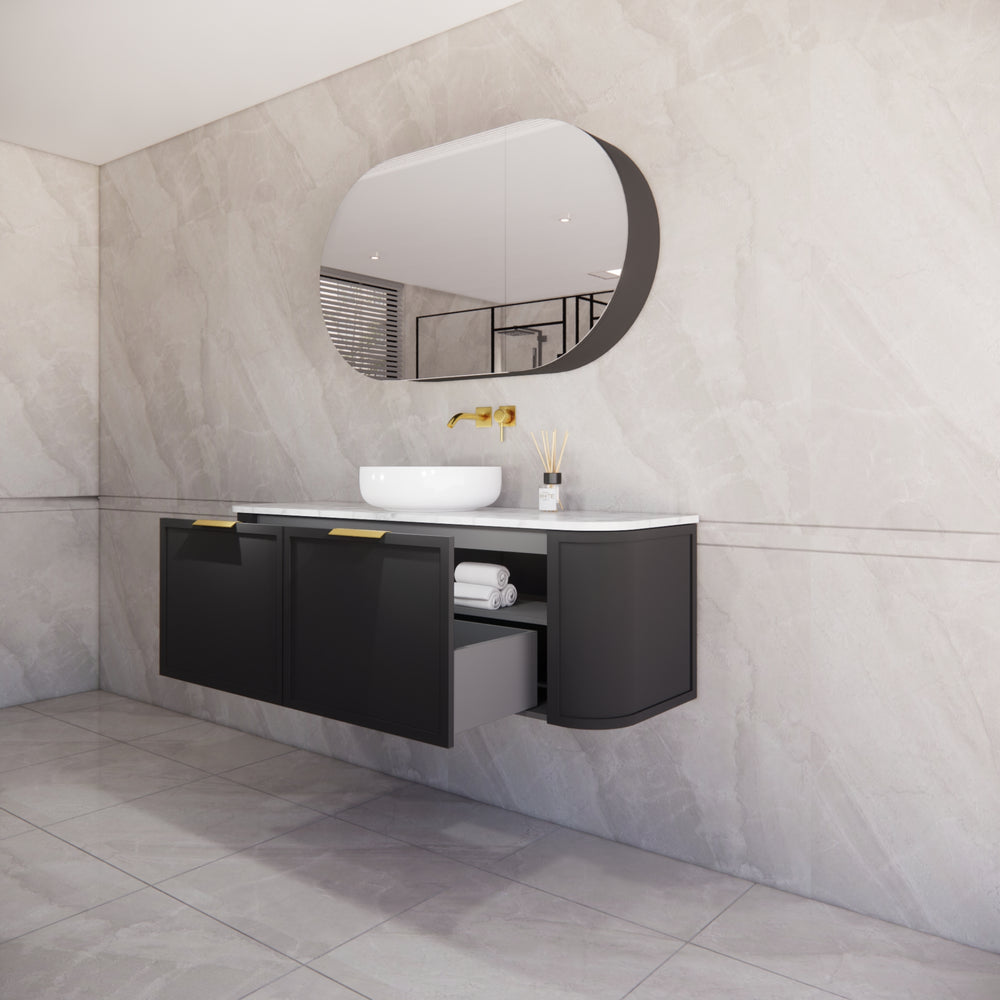 RIVA HOUSTON MATTE BLACK 1500MM SINGLE BOWL WALL HUNG VANITY