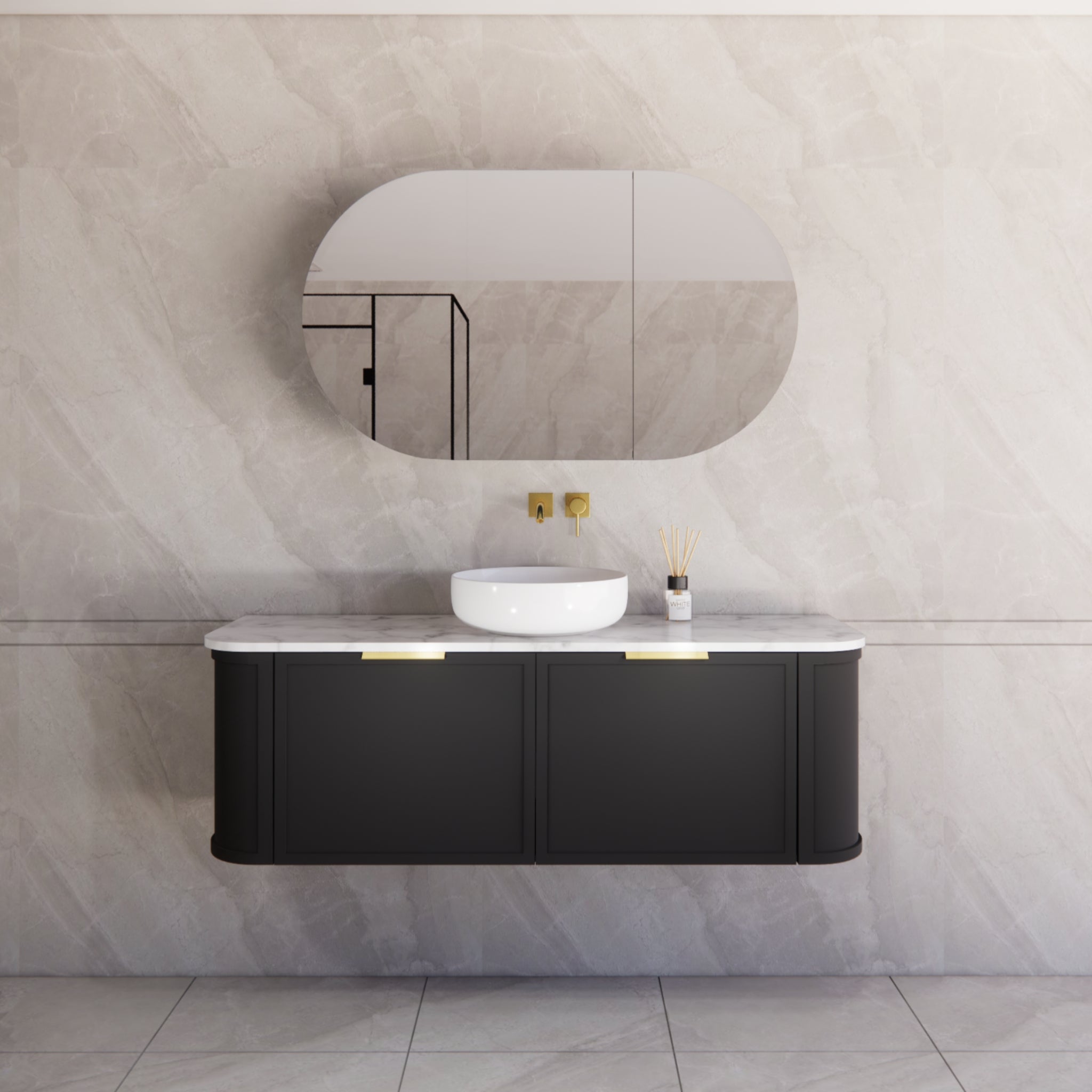 RIVA HOUSTON MATTE BLACK 1500MM SINGLE BOWL WALL HUNG VANITY