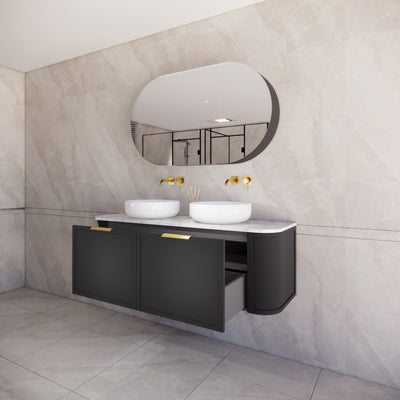 RIVA HOUSTON MATTE BLACK 1500MM DOUBLE BOWL WALL HUNG VANITY