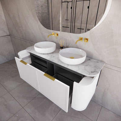 RIVA HOUSTON MATTE WHITE 1500MM DOUBLE BOWL WALL HUNG VANITY