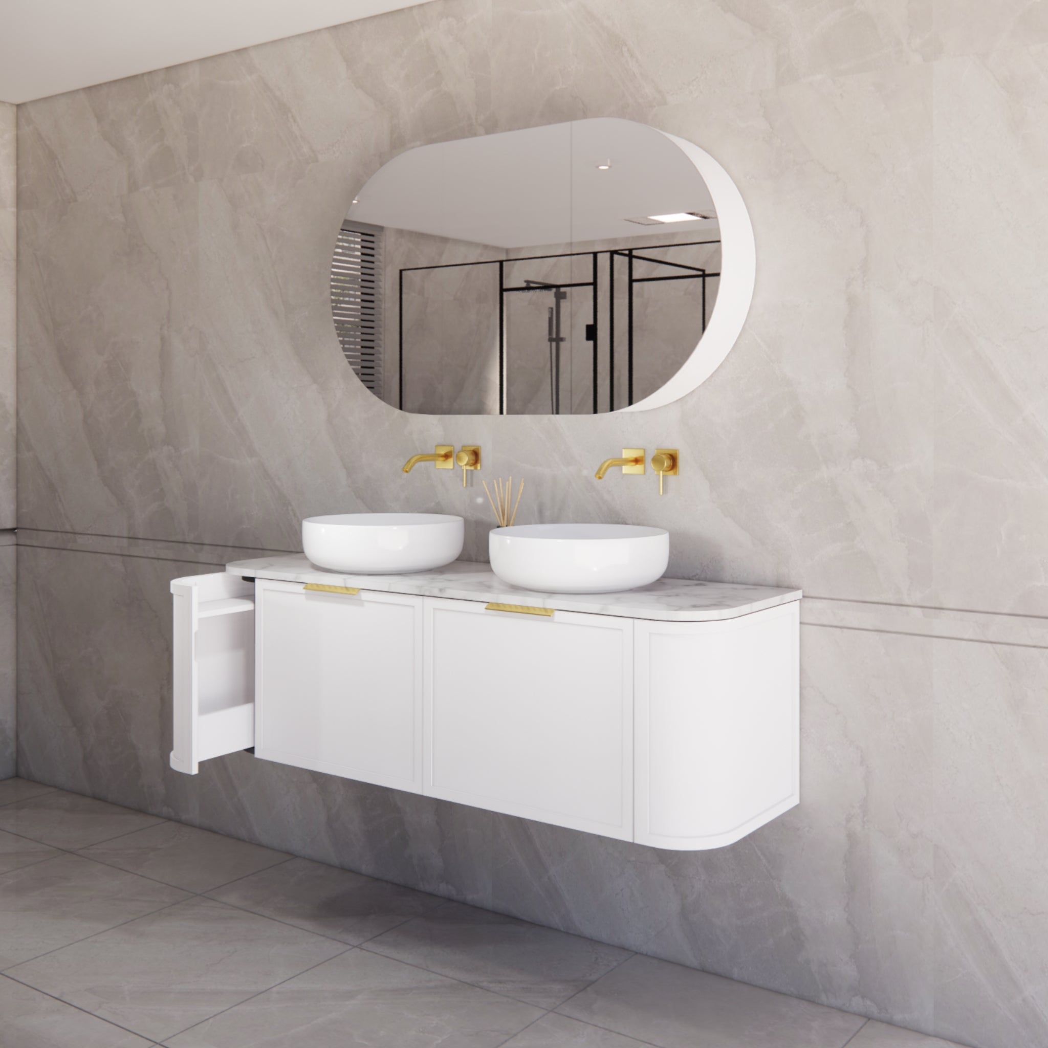 RIVA HOUSTON MATTE WHITE 1500MM DOUBLE BOWL WALL HUNG VANITY