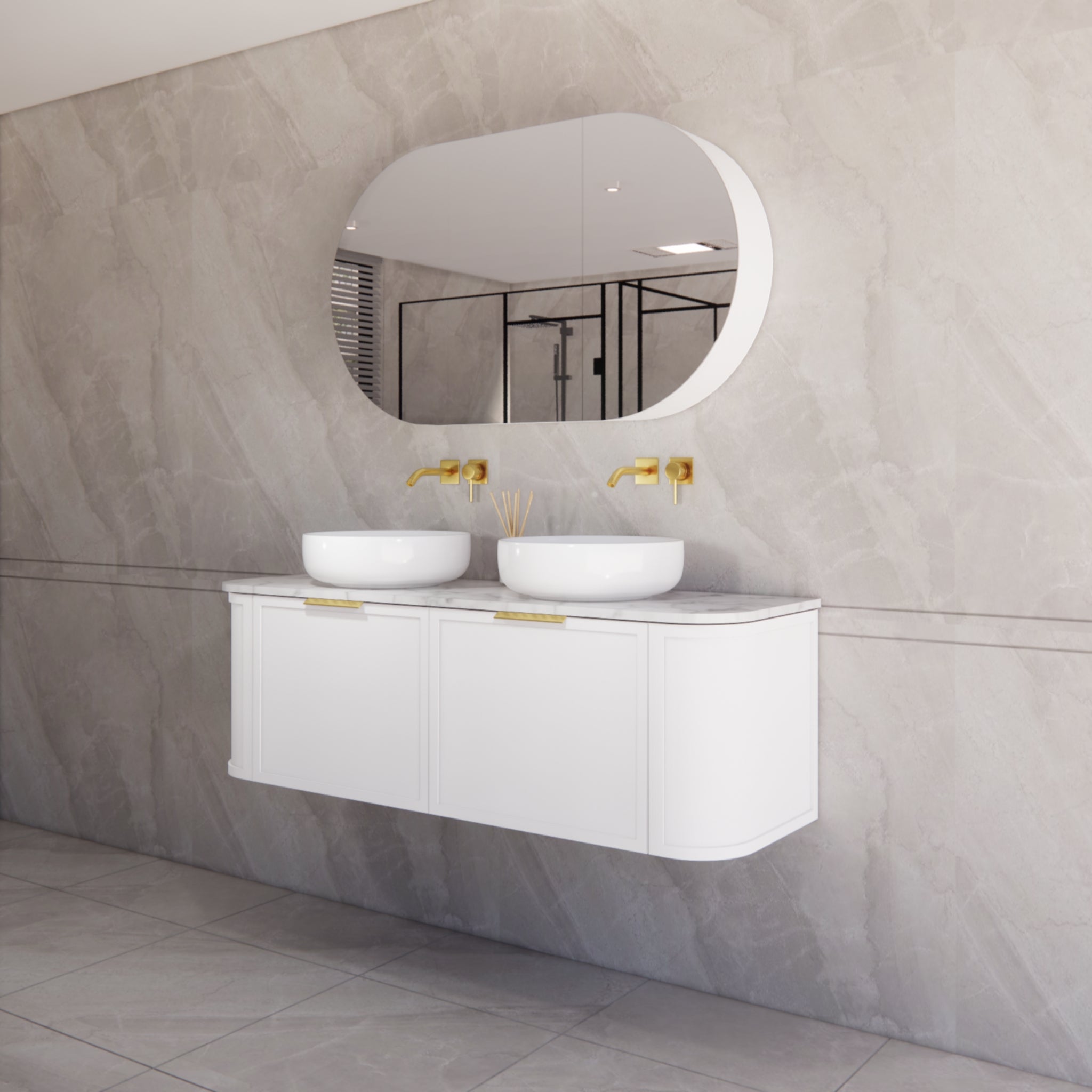 RIVA HOUSTON MATTE WHITE 1500MM DOUBLE BOWL WALL HUNG VANITY