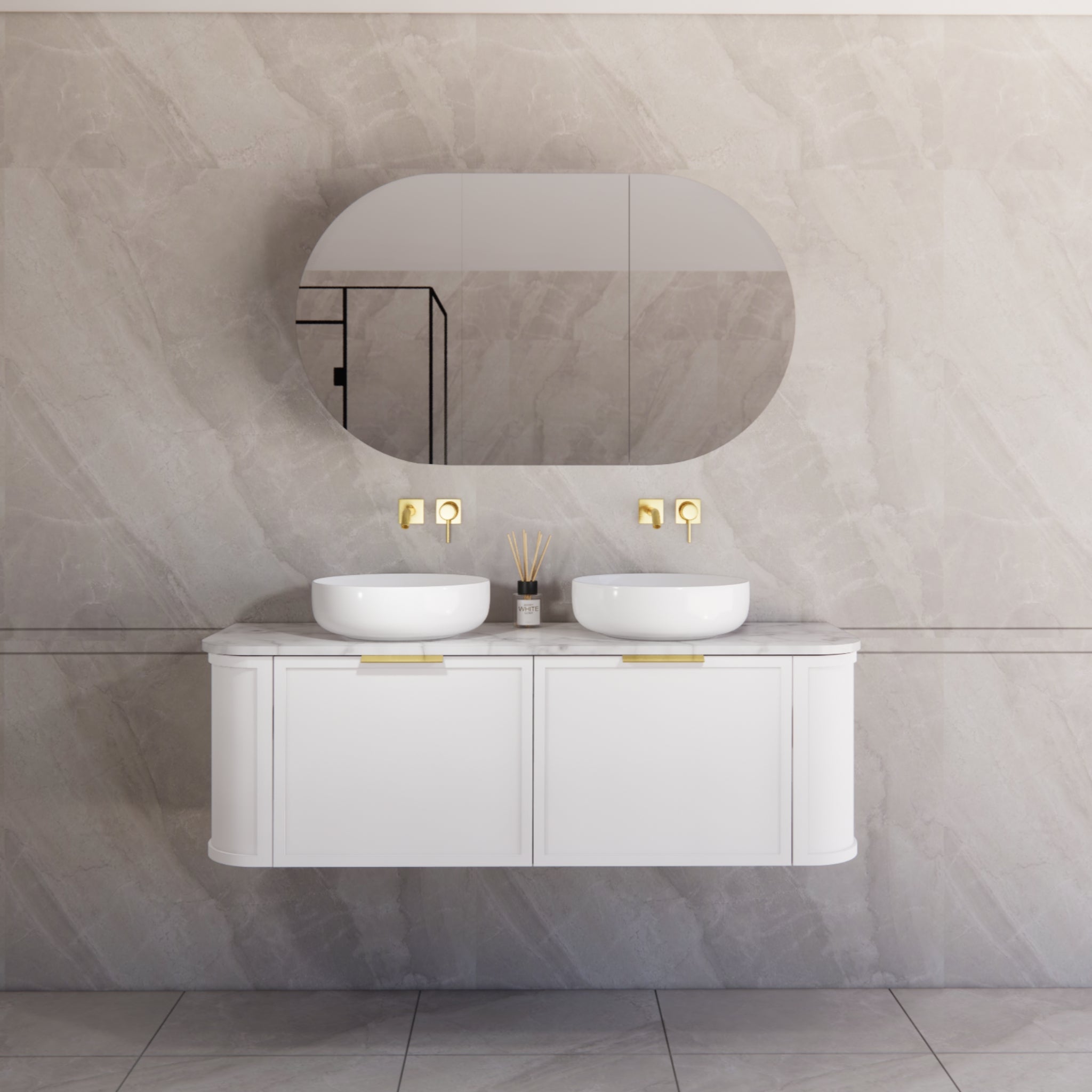 RIVA HOUSTON MATTE WHITE 1500MM DOUBLE BOWL WALL HUNG VANITY