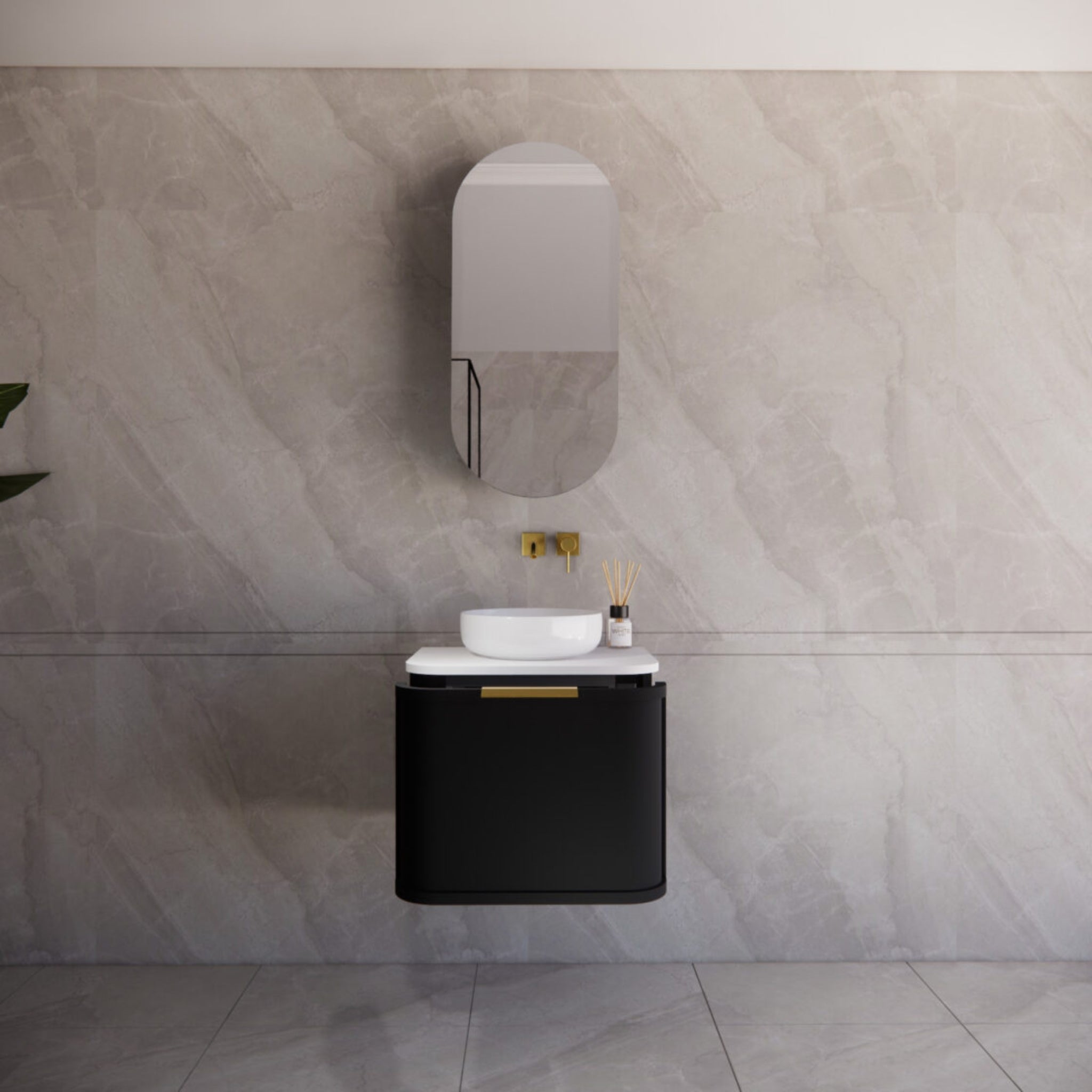 RIVA HOUSTON MATTE BLACK 600MM SINGLE BOWL WALL HUNG VANITY