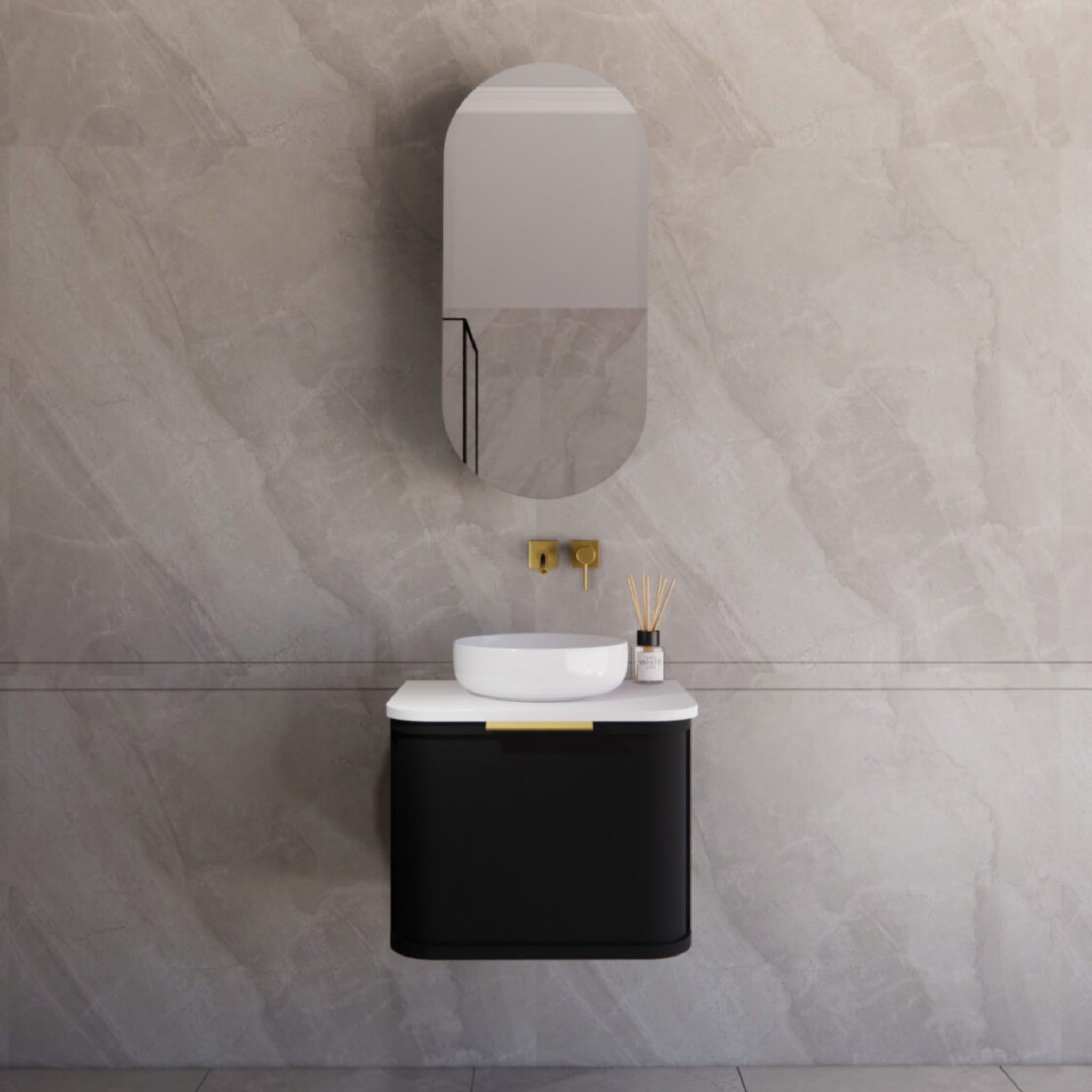 RIVA HOUSTON MATTE BLACK 600MM SINGLE BOWL WALL HUNG VANITY
