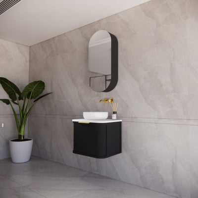 RIVA HOUSTON MATTE BLACK 600MM SINGLE BOWL WALL HUNG VANITY