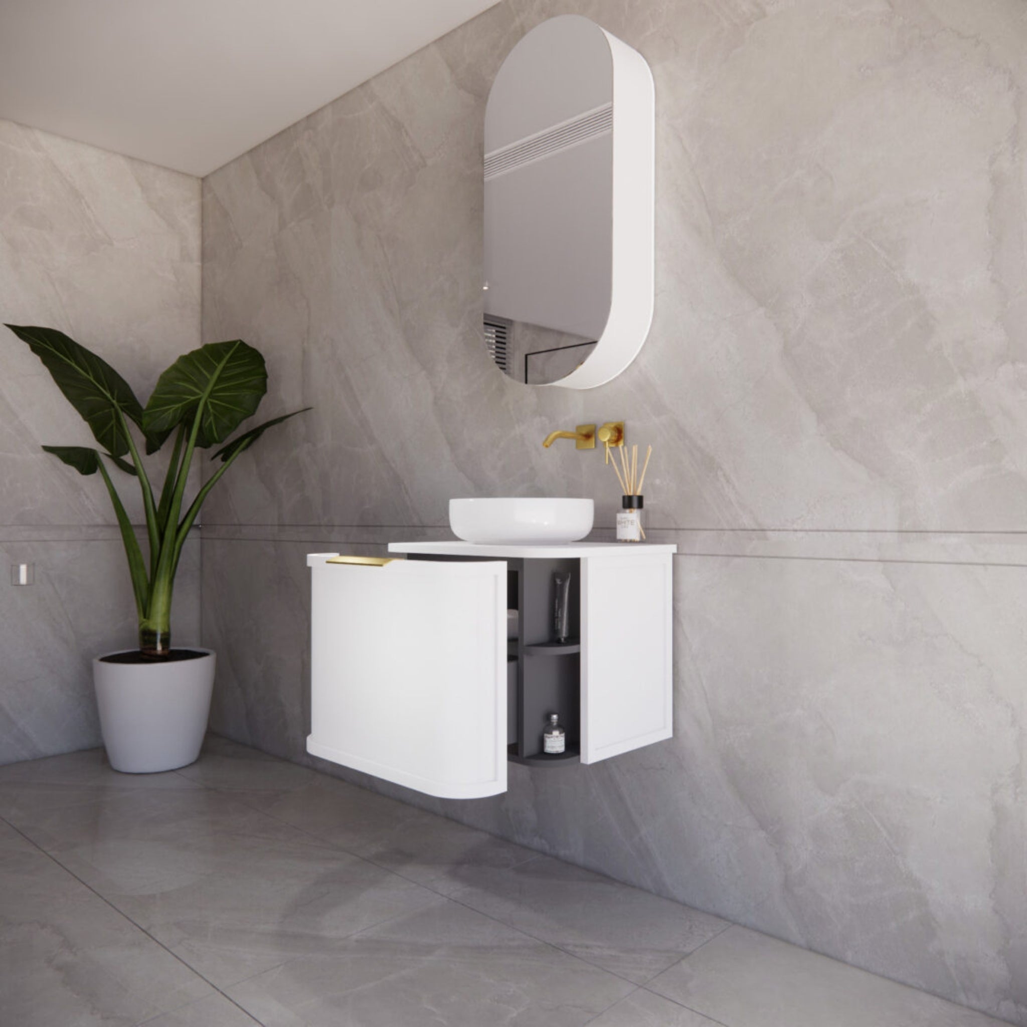 RIVA HOUSTON MATTE WHITE 600MM SINGLE BOWL WALL HUNG VANITY