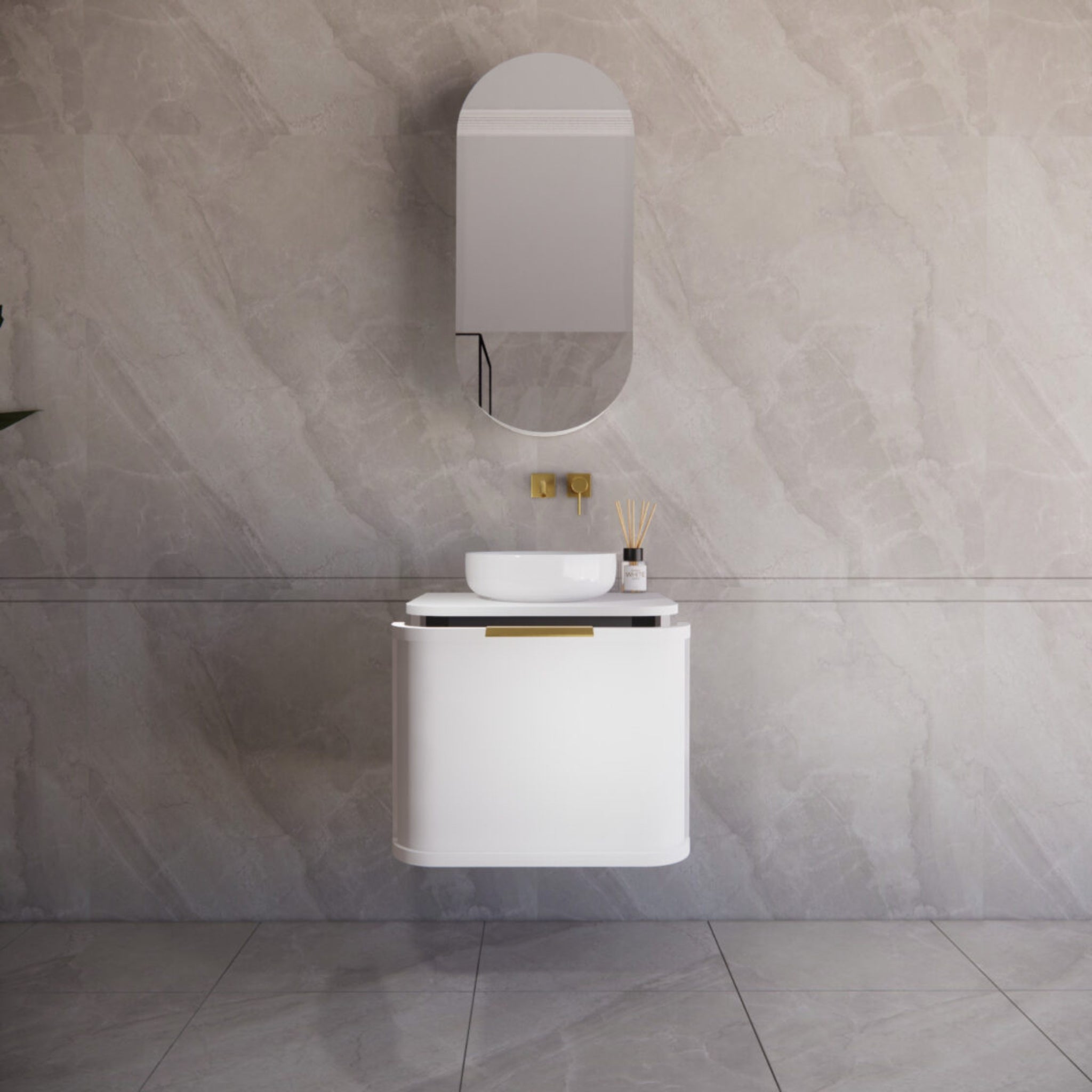 RIVA HOUSTON MATTE WHITE 600MM SINGLE BOWL WALL HUNG VANITY