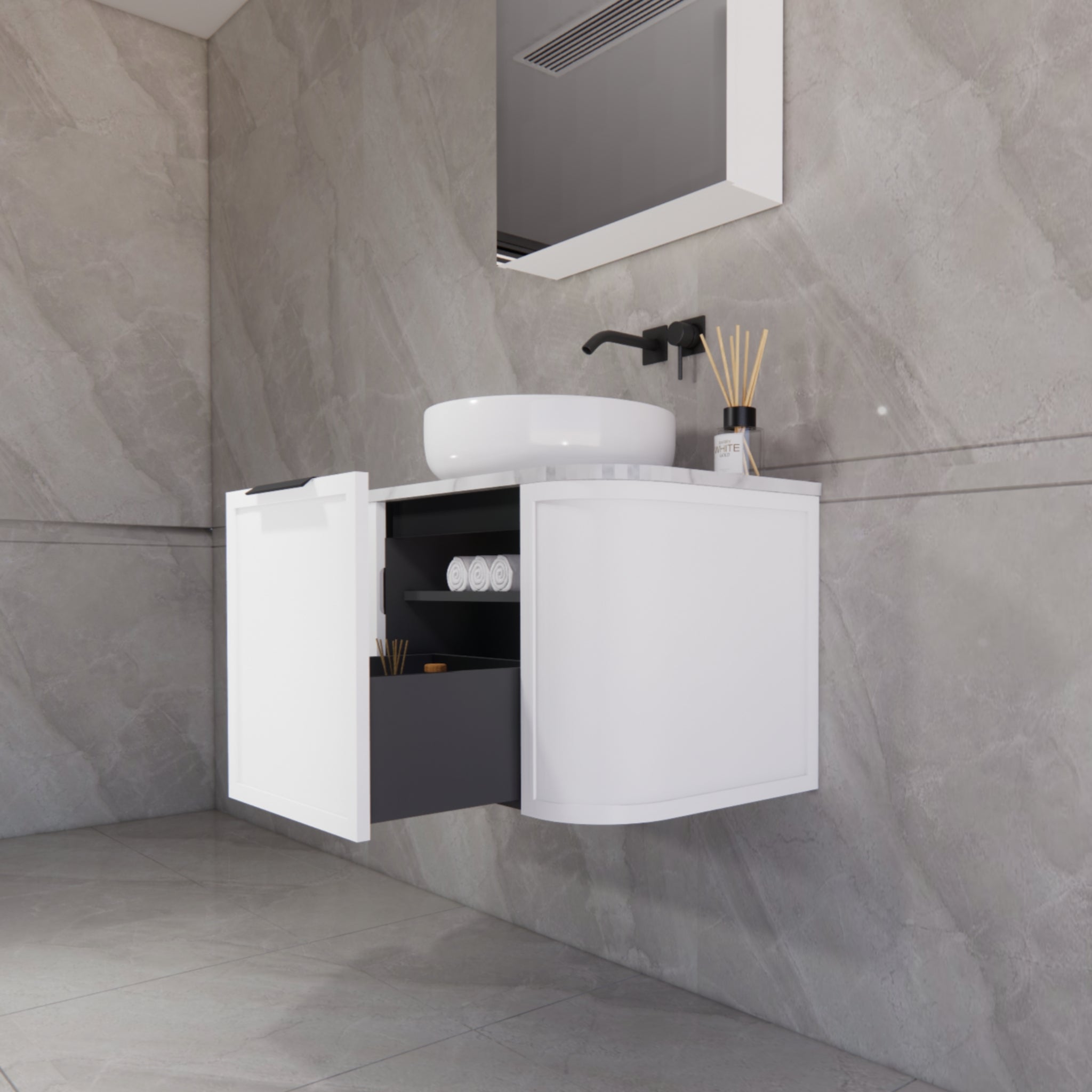 RIVA HOUSTON MATTE WHITE 750MM SINGLE BOWL WALL HUNG VANITY