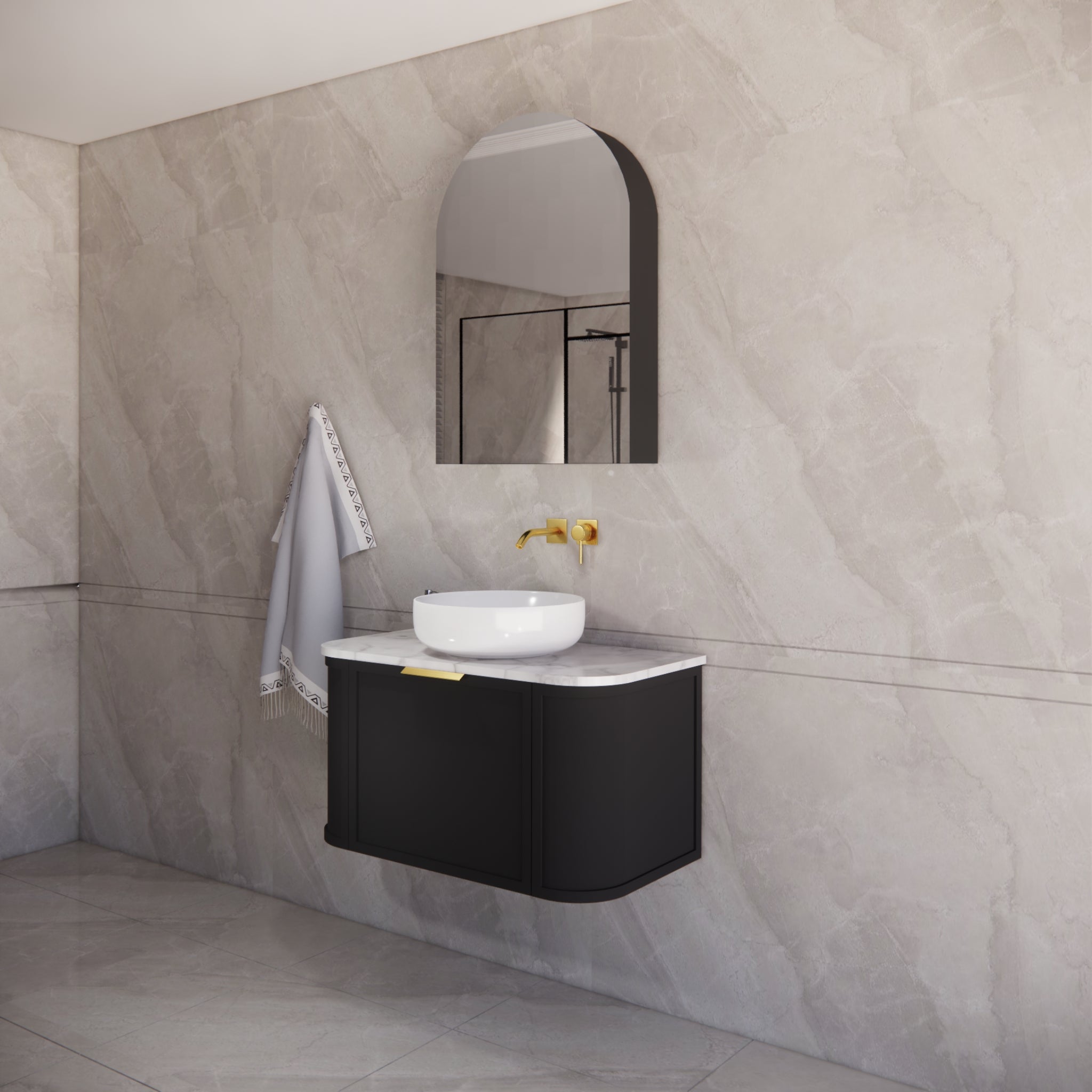 RIVA HOUSTON MATTE BLACK 900MM SINGLE BOWL WALL HUNG VANITY