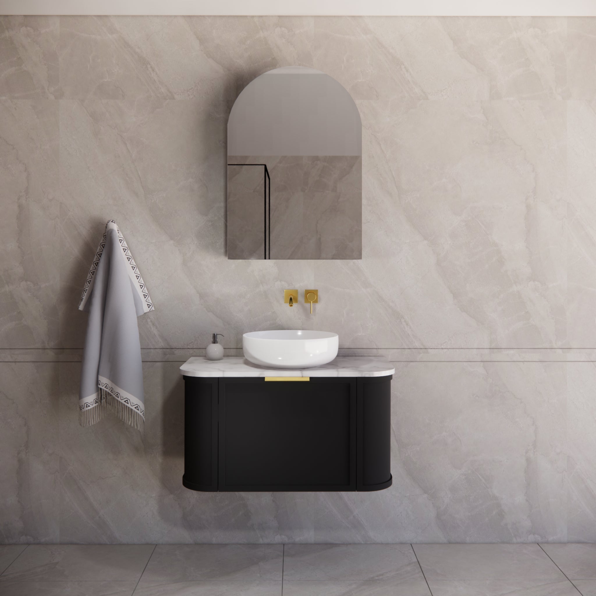 RIVA HOUSTON MATTE BLACK 900MM SINGLE BOWL WALL HUNG VANITY