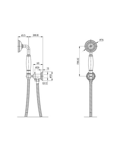 IKON CLASICO HAND SHOWER ON WALL OUTLET BRACKET BRUSHED GOLD
