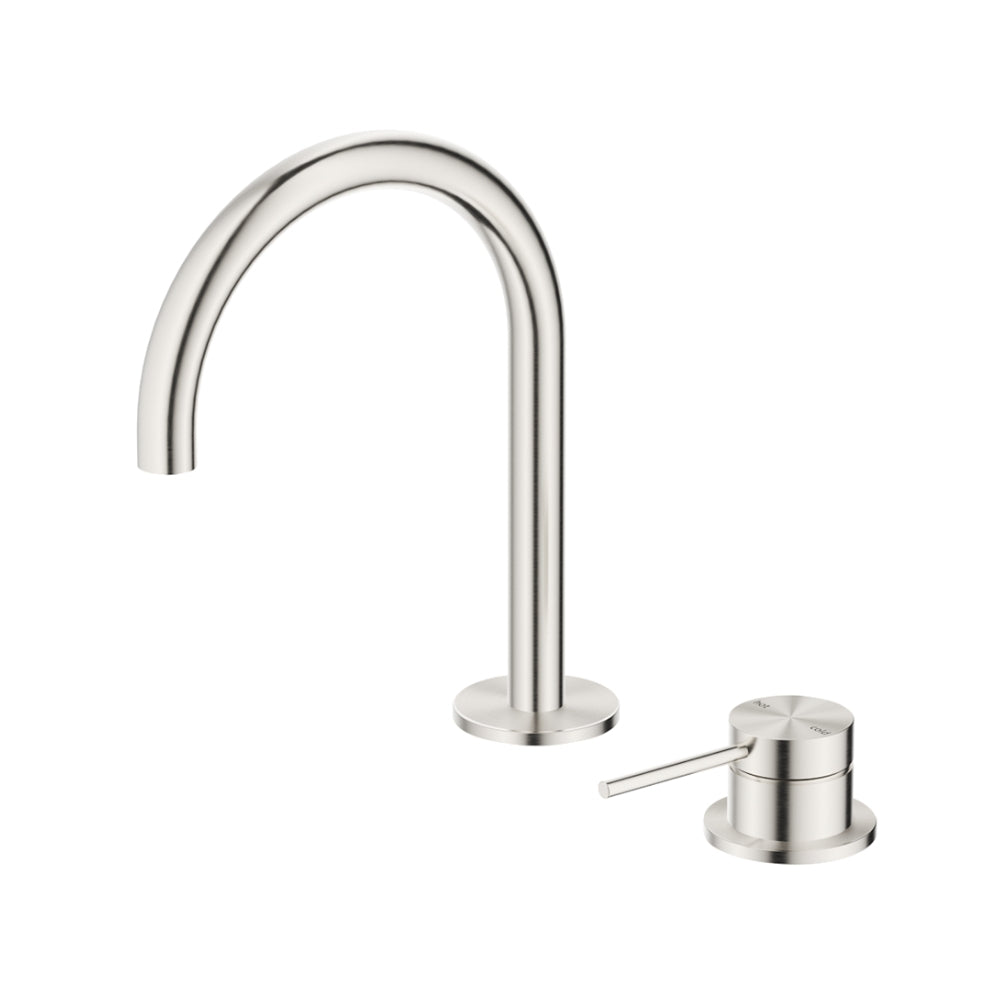 BELLA VISTA MICA LEAD FREE GOOSENECK HOB BASIN MIXER SET 225MM BRUSHED NICKEL