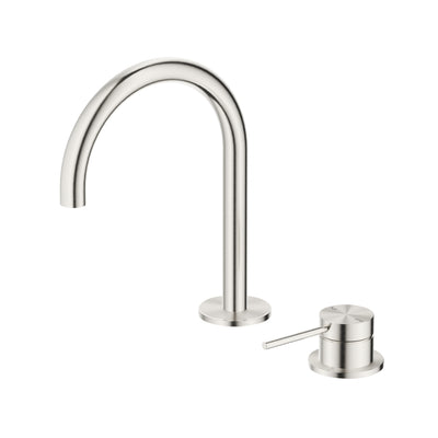 BELLA VISTA MICA LEAD FREE GOOSENECK HOB BASIN MIXER SET 225MM BRUSHED NICKEL