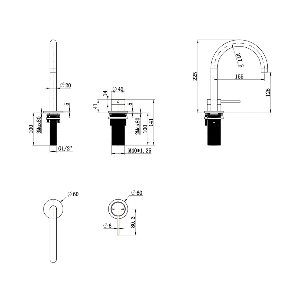 BELLA VISTA MICA LEAD FREE GOOSENECK HOB BASIN MIXER SET 225MM BRUSHED NICKEL