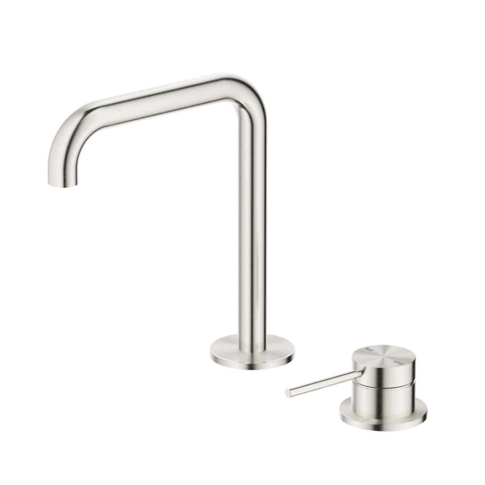 BELLA VISTA MICA LEAD FREE SOFT-SQUARE HOB BASIN MIXER SET 205MM BRUSHED NICKEL
