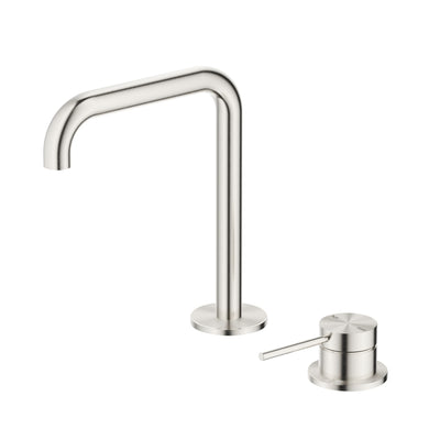 BELLA VISTA MICA LEAD FREE SOFT-SQUARE HOB BASIN MIXER SET 205MM BRUSHED NICKEL